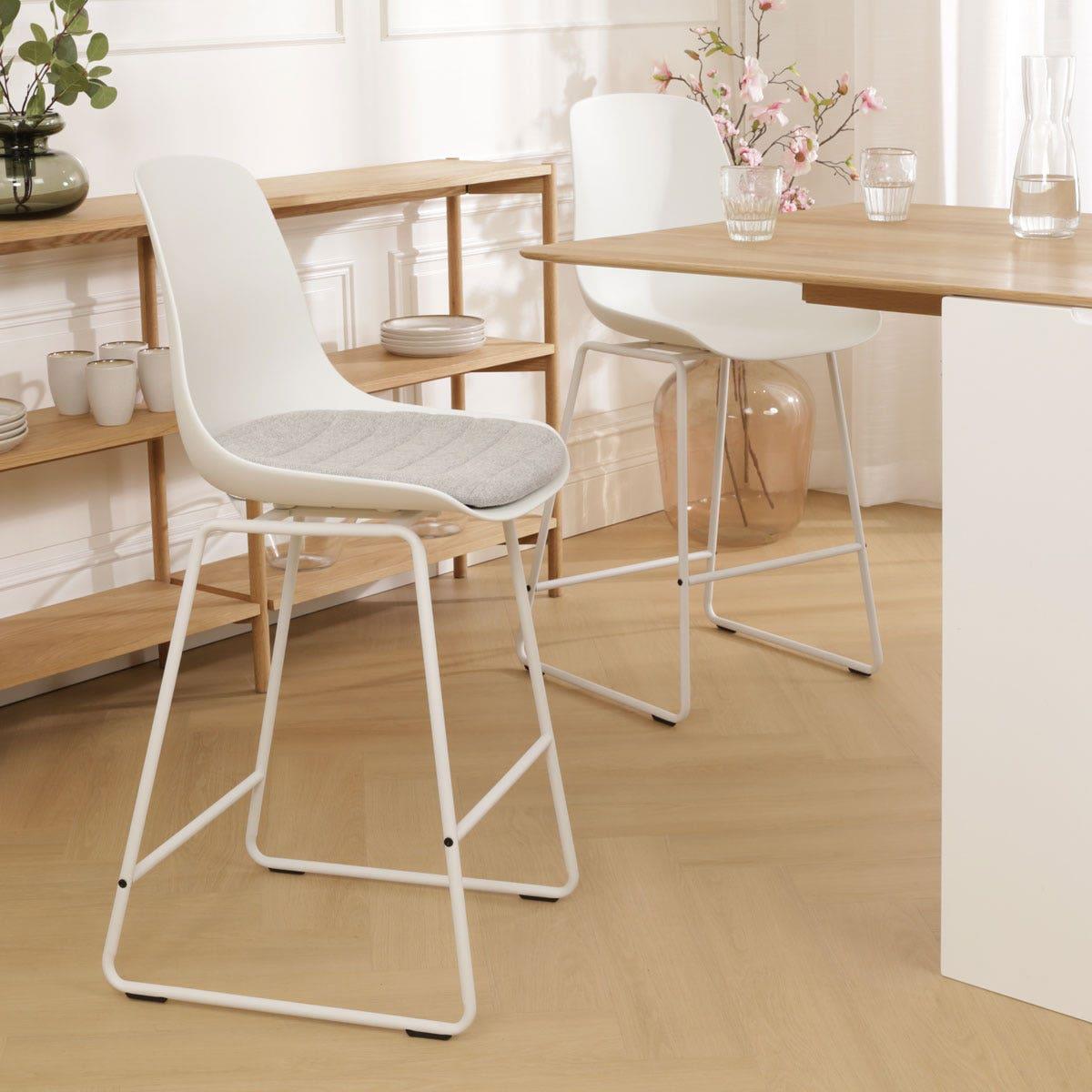Nolon Nino-Liv Barkruk Wit - Lichtgrijs Kussen - Wit Frame - 75 cm