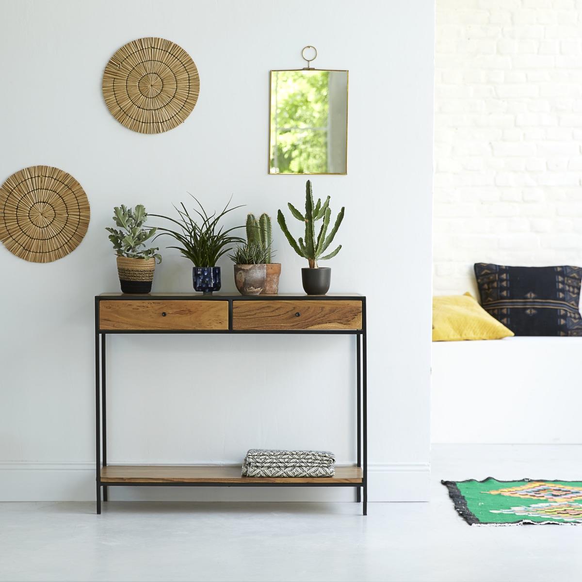 Tikamoon - Agra - Massief acacia en metalen bijzettafel