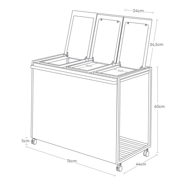 Yamazaki Afvalscheidingsprullenbak met wielen - 3 comp - Tower - Zwart