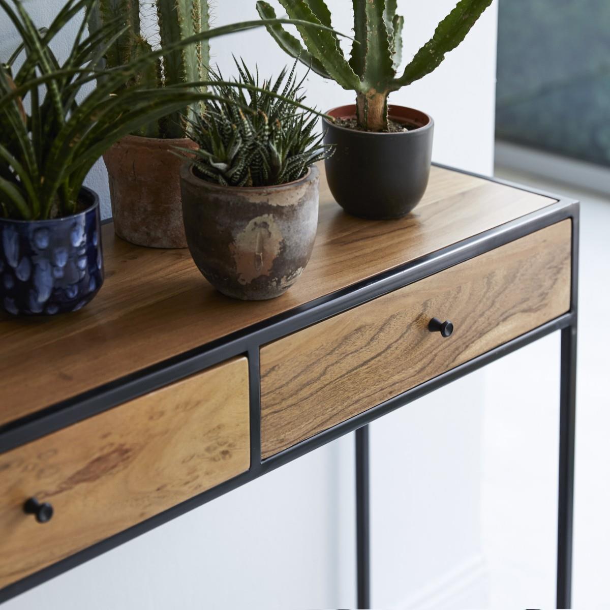 Tikamoon - Agra - Massief acacia en metalen bijzettafel