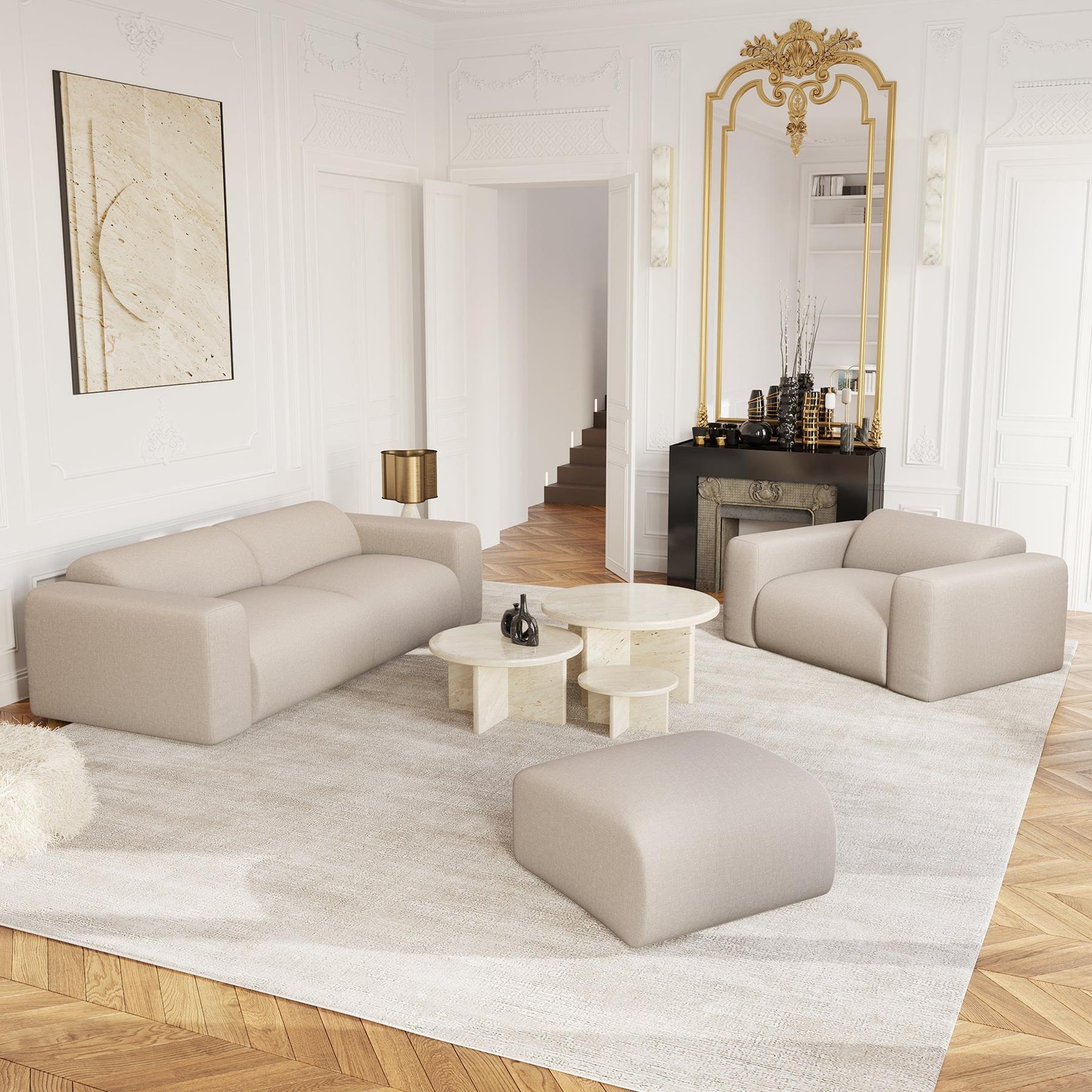 4-zitsbank in beige geweven stof 240cm