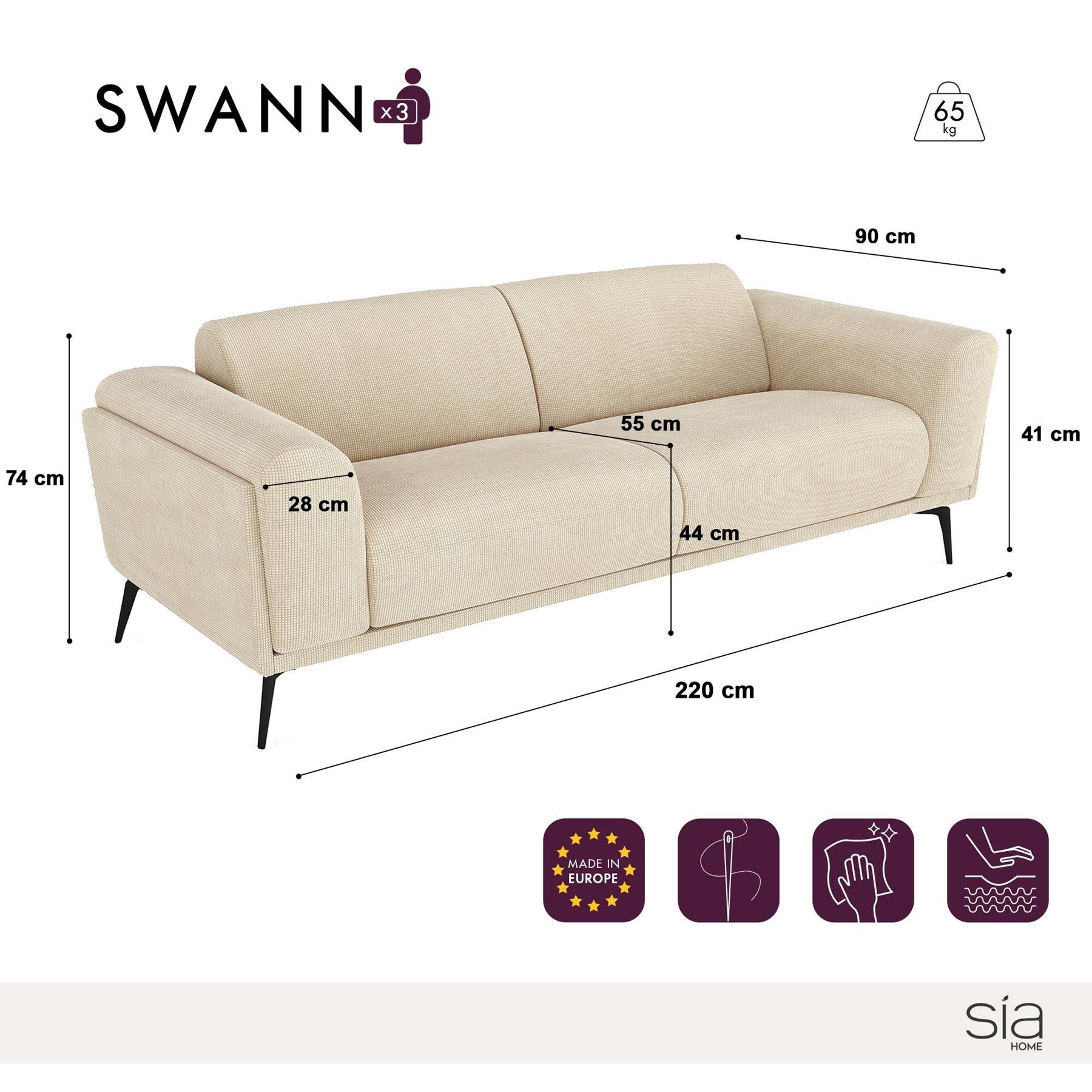 3-zits fluwelen bank met crèmepatroon 220cm