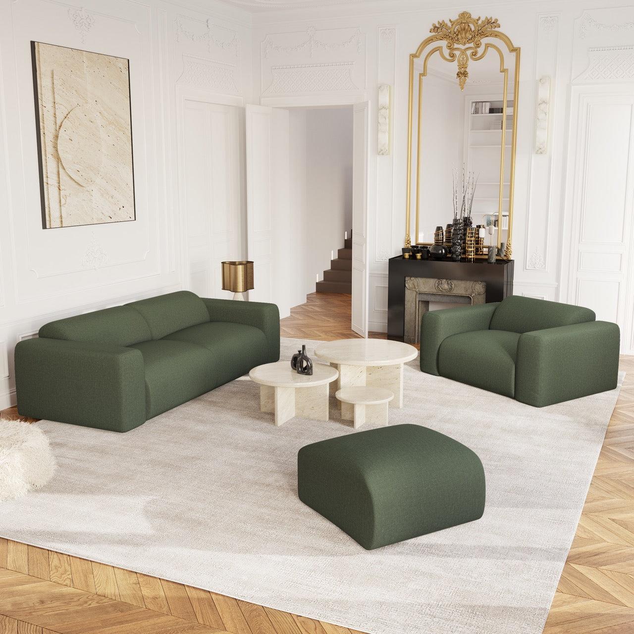 Fauteuil in olijfgroene geweven stof