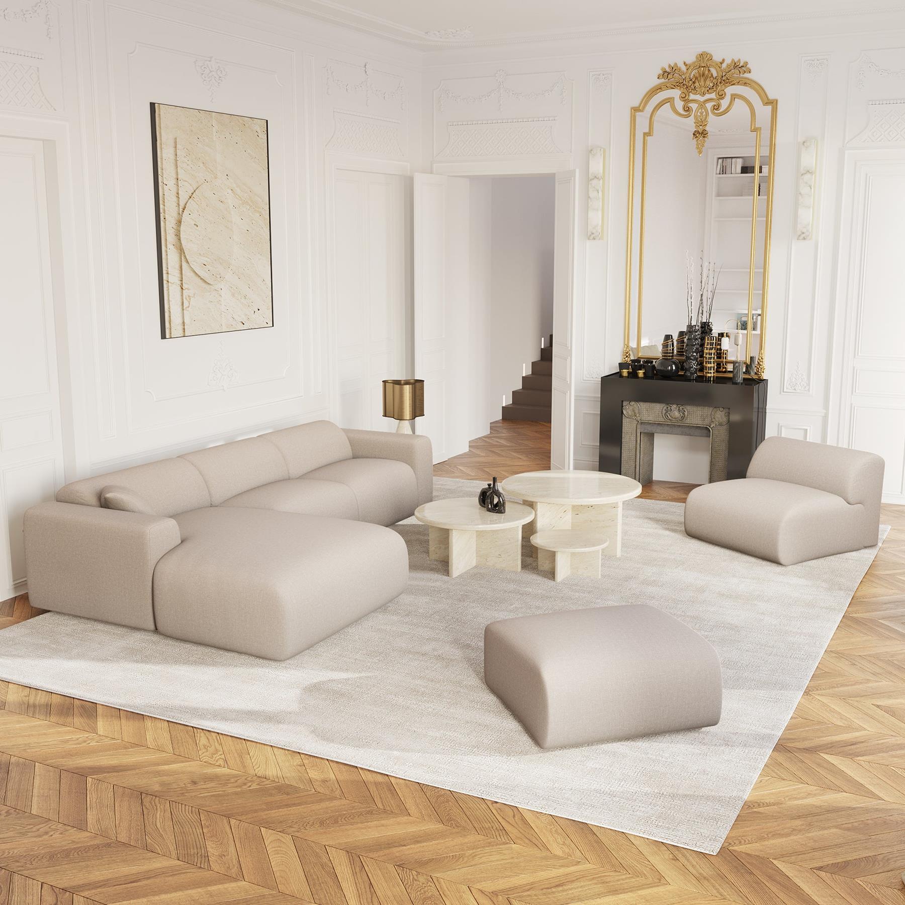 Fauteuil zonder armleuningen, beige geweven stof