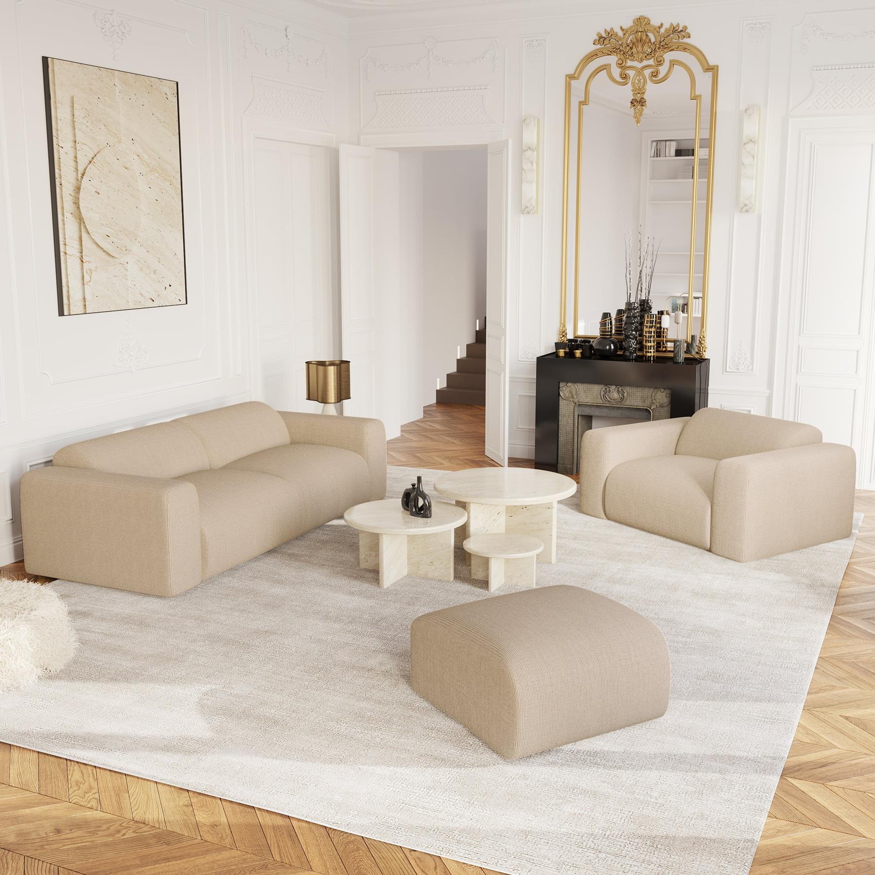 Beige ribfluwelen poef