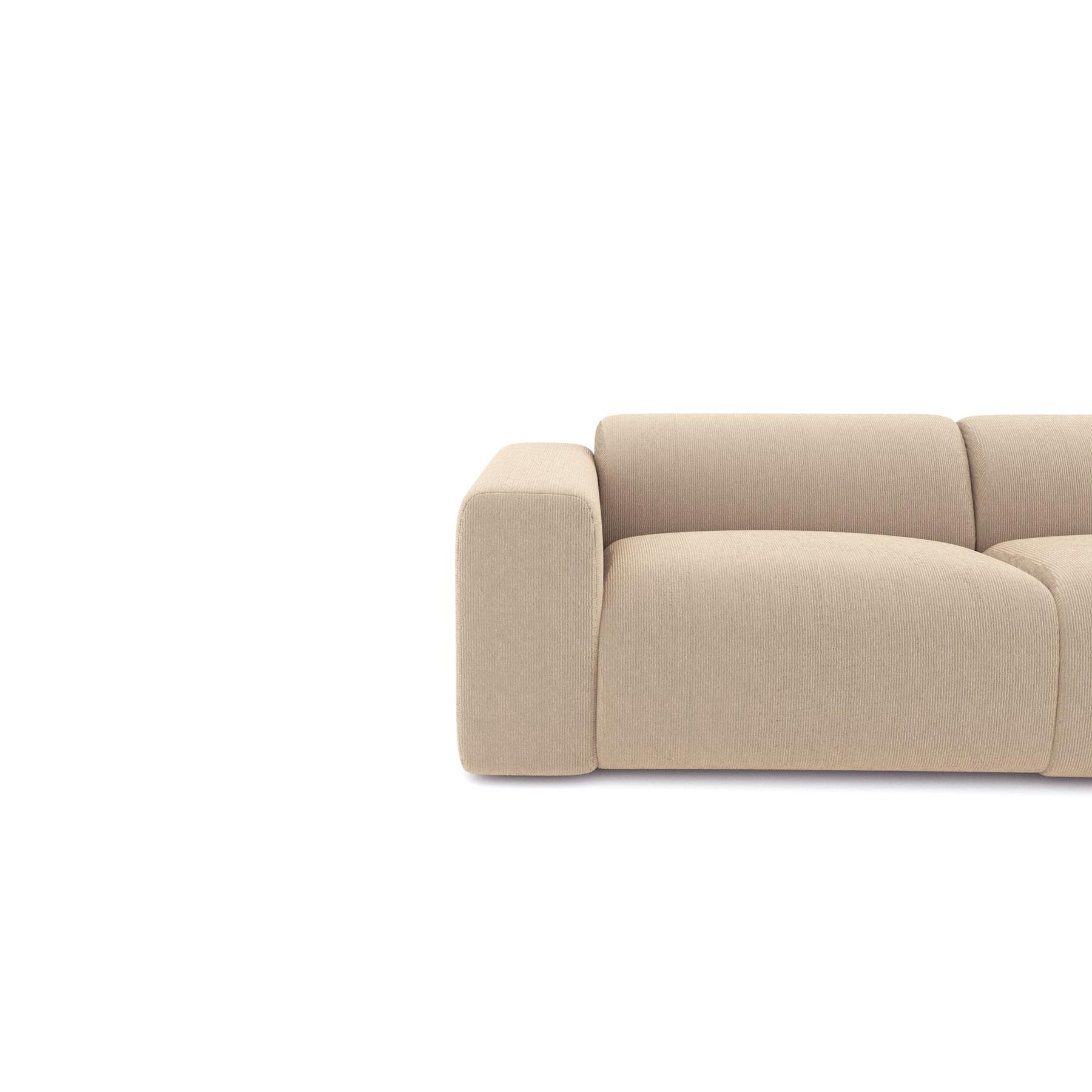 Beige ribfluwelen brede hoekbank rechts 280cm