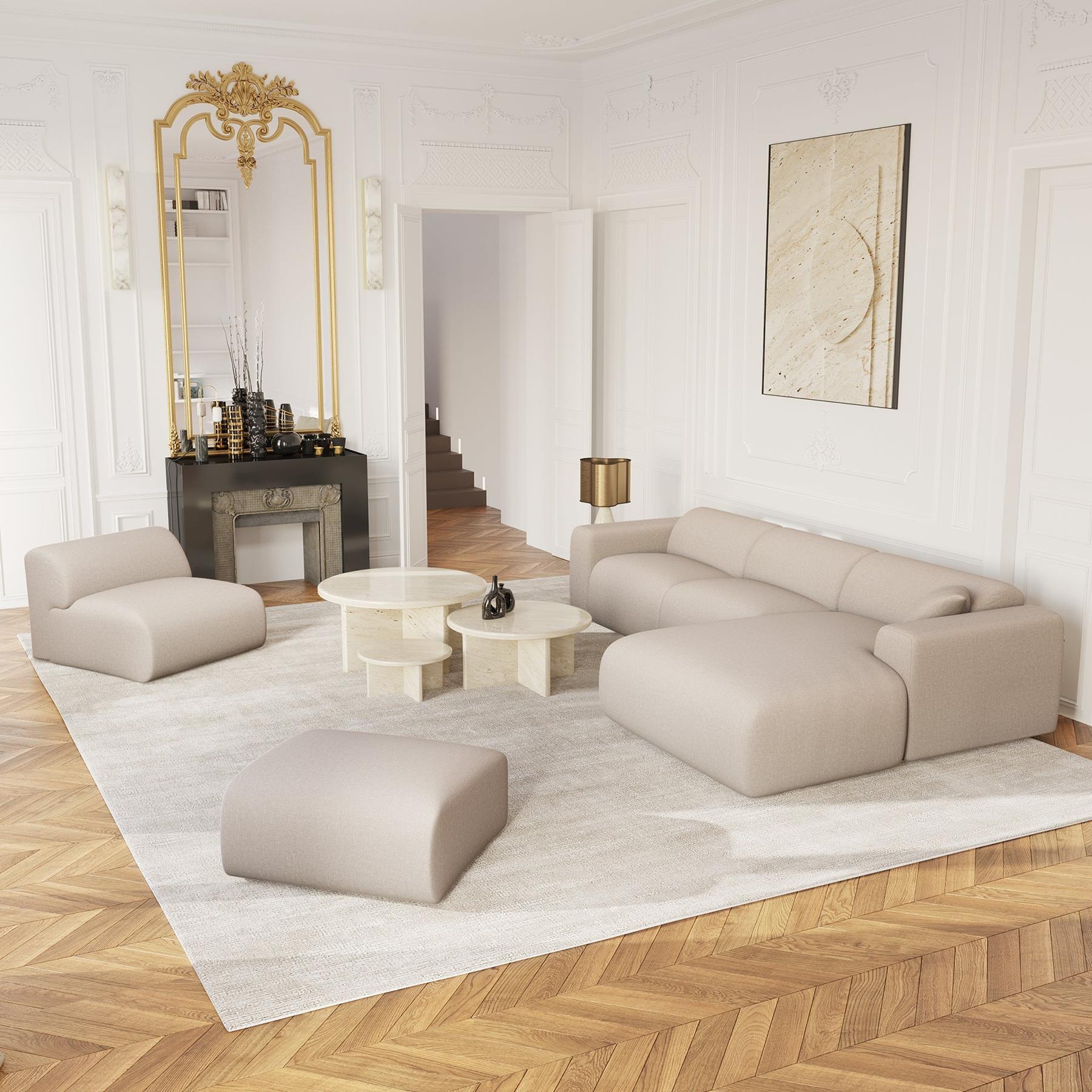 Beige geweven stof brede rechter hoekbank 280cm