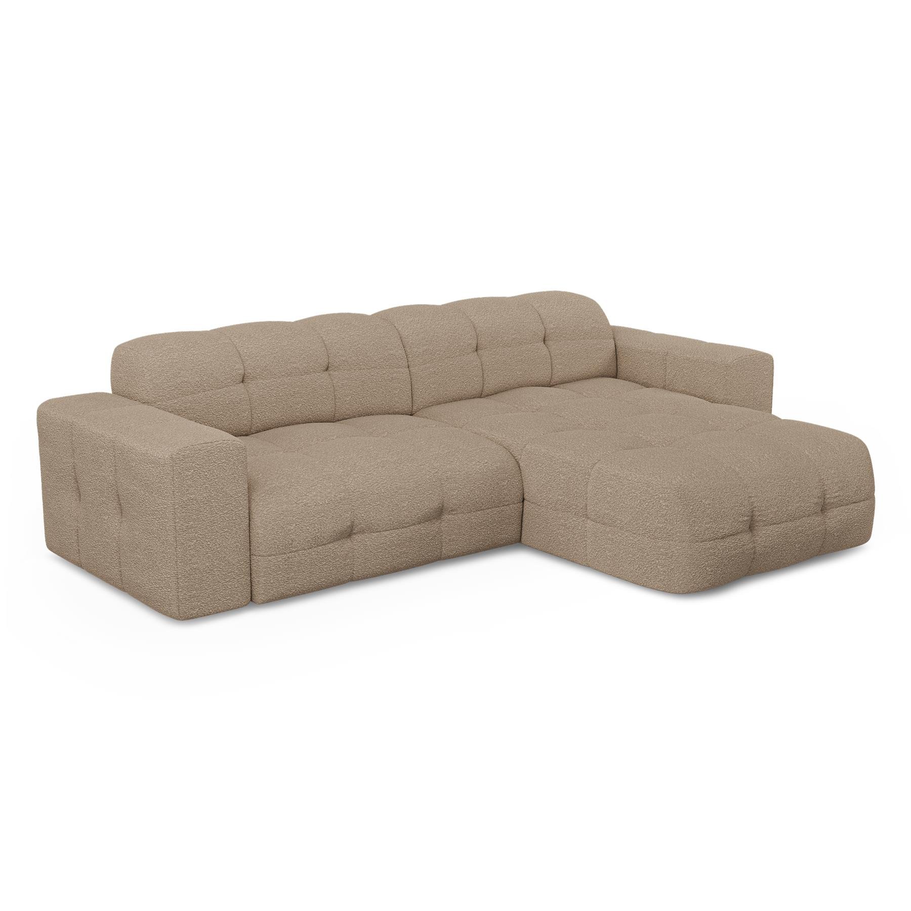 Rechthoekige 5-zitsbank in taupe bouclette stof 230cm