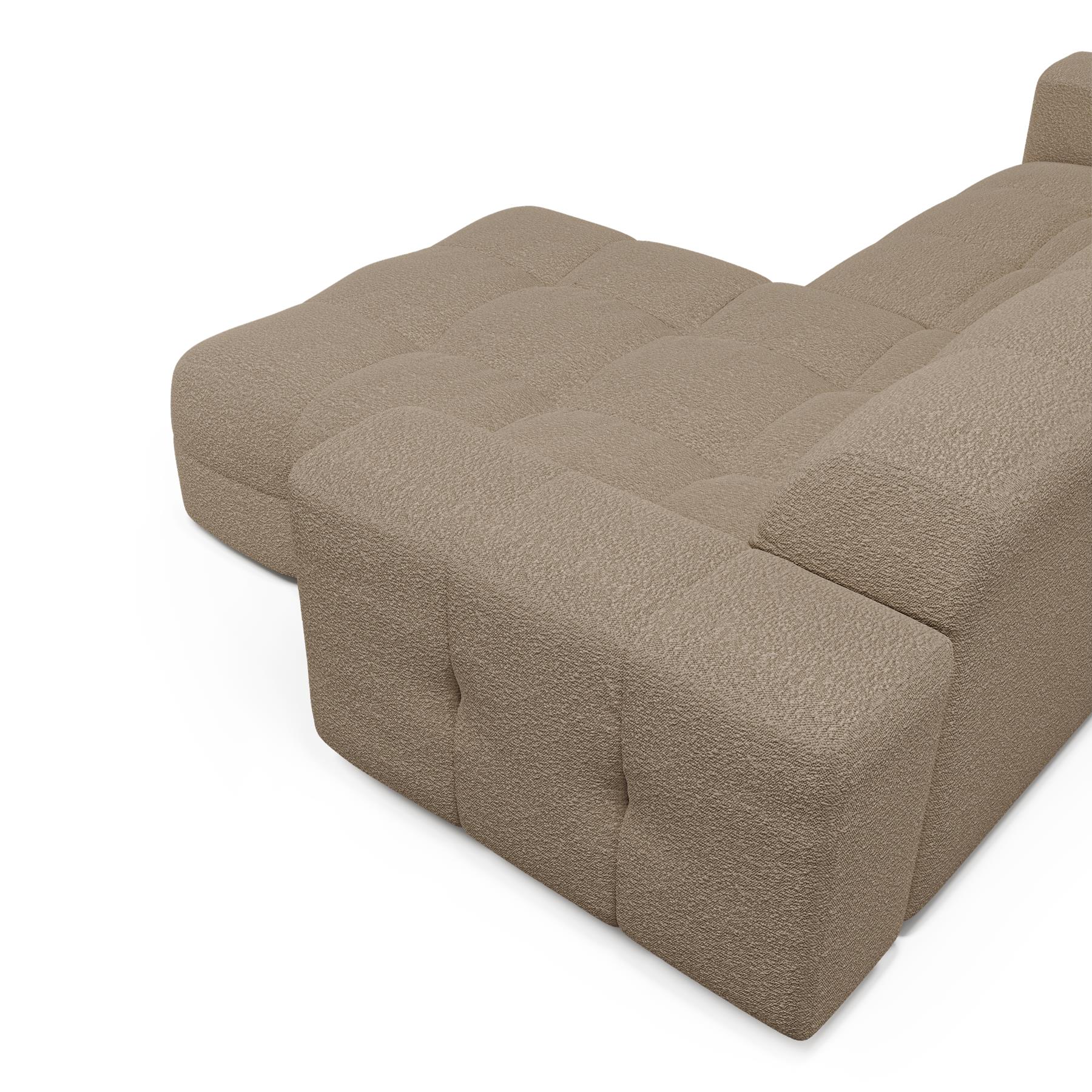 Rechthoekige 5-zitsbank in taupe bouclette stof 230cm