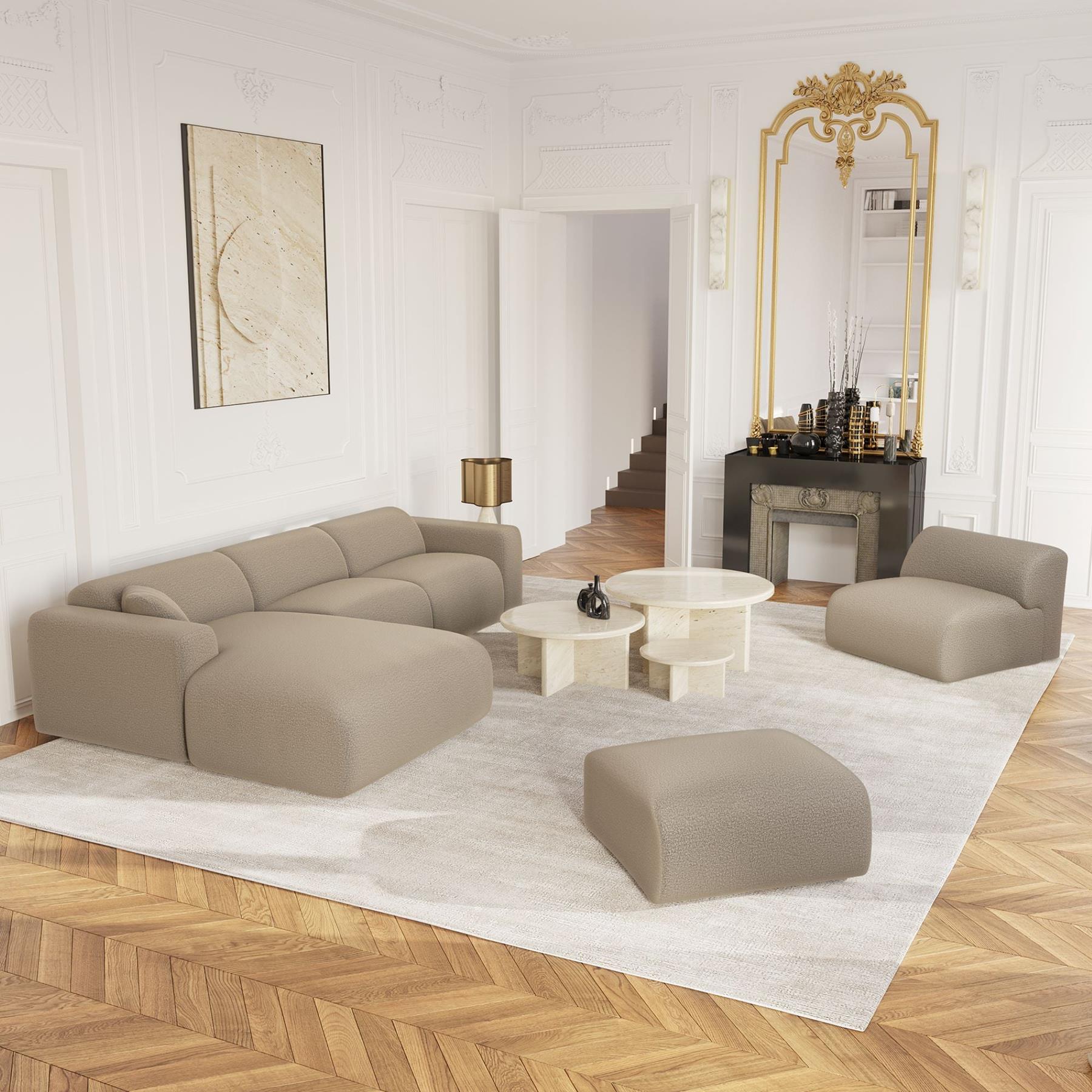 Bank groot links hoekstof bouclette taupe 280cm