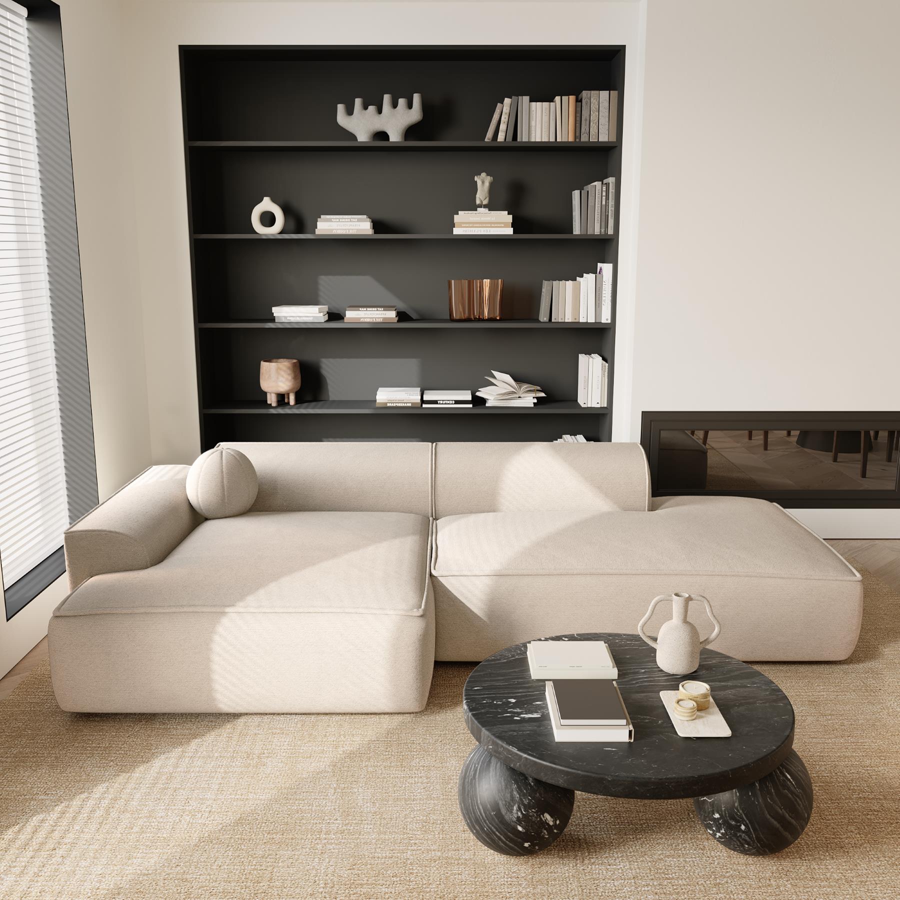 Sofa linkerhoek stof crème 260cm