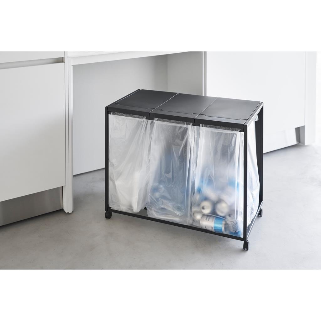 Yamazaki Afvalscheidingsprullenbak met wielen - 3 comp - Tower - Zwart