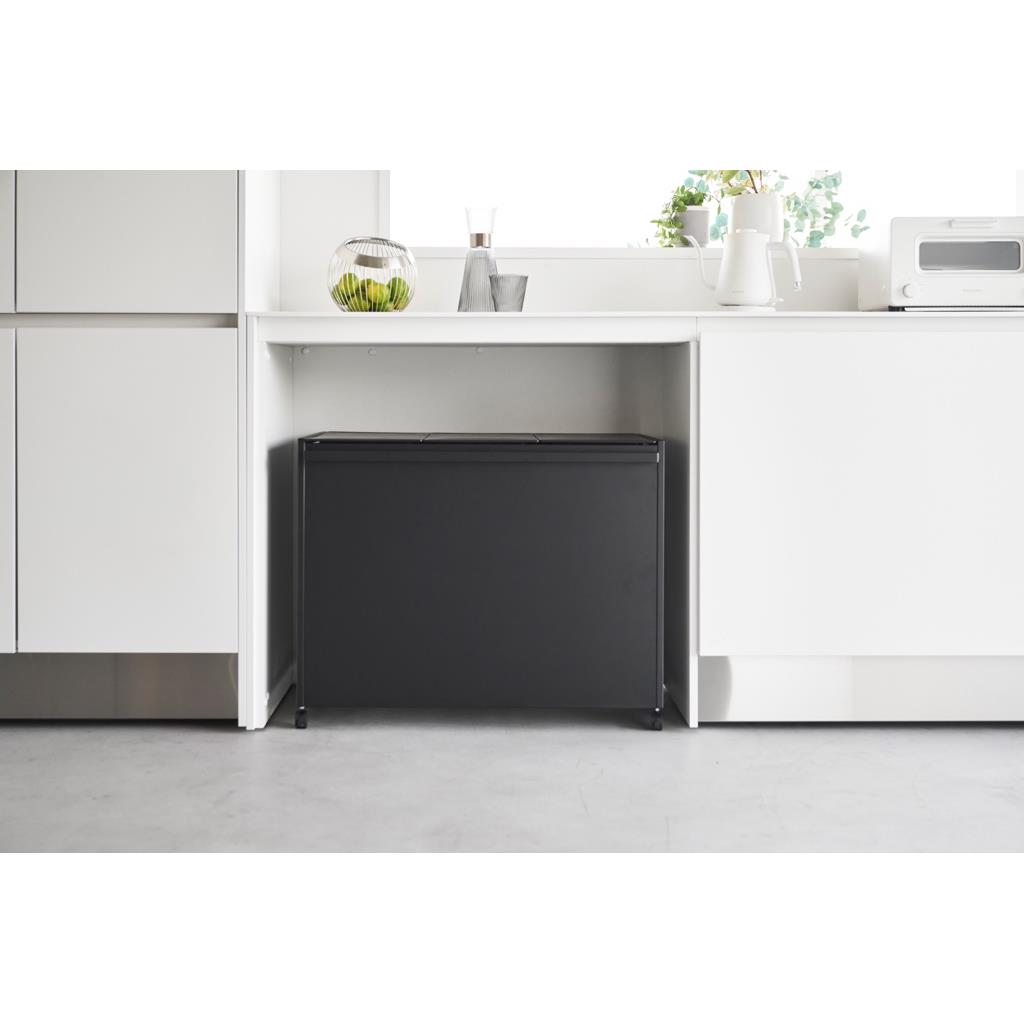 Yamazaki Afvalscheidingsprullenbak met wielen - 3 comp - Tower - Zwart