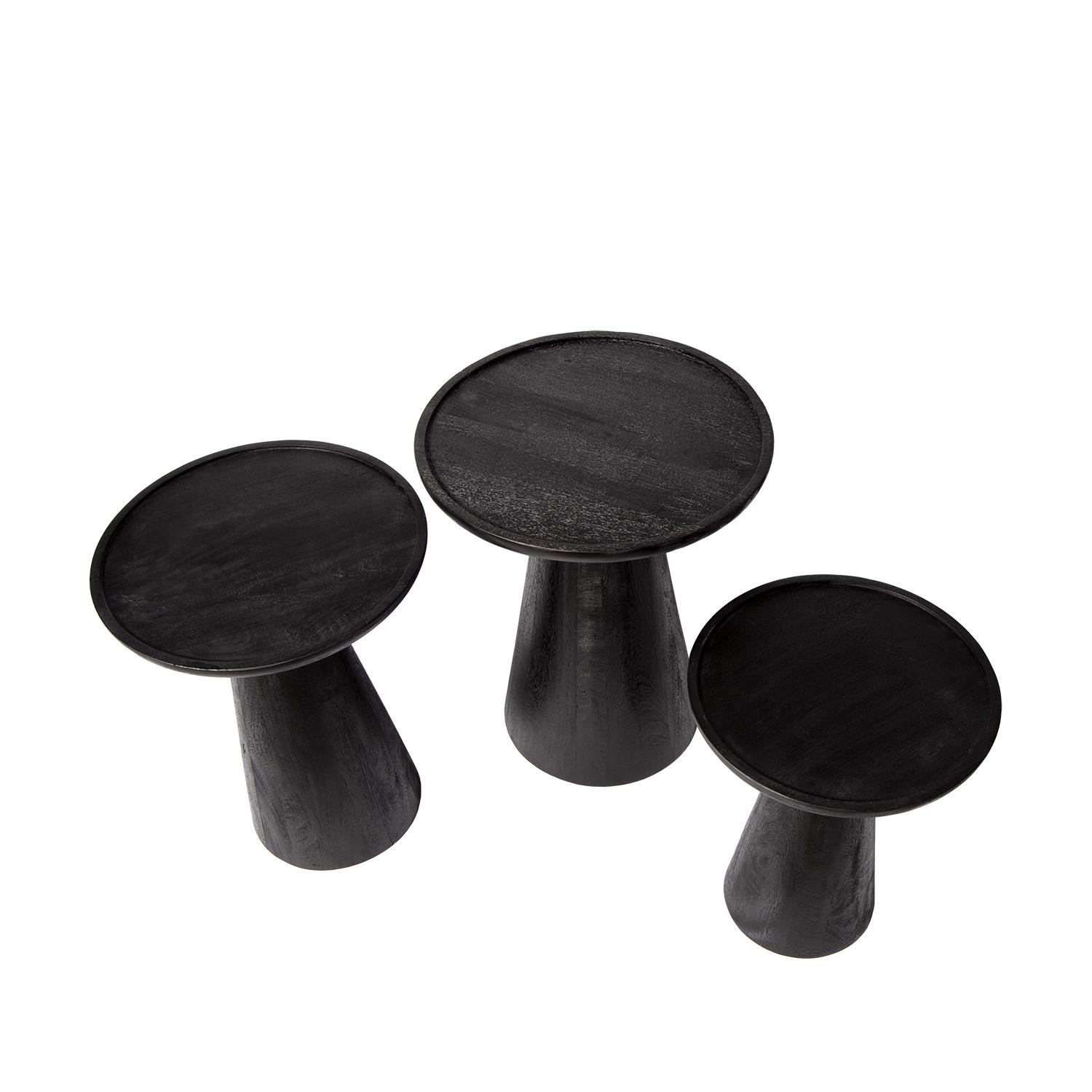 Atmooz Ultimo Bijzettafel Set van 3 - Ø46|41|36 cm - Zwart Mangohout