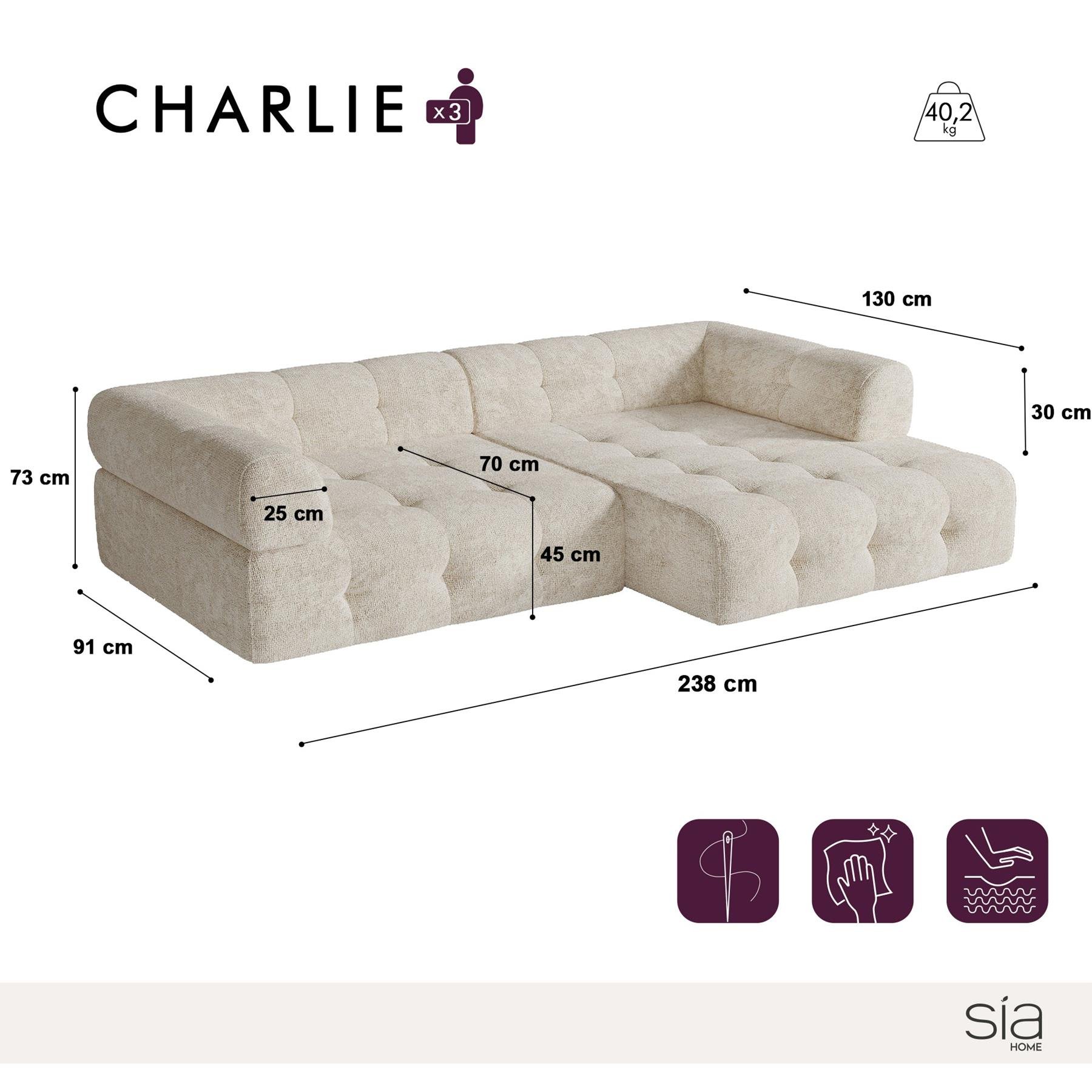 Taupe chenille fluwelen rechter hoekbank 238cm