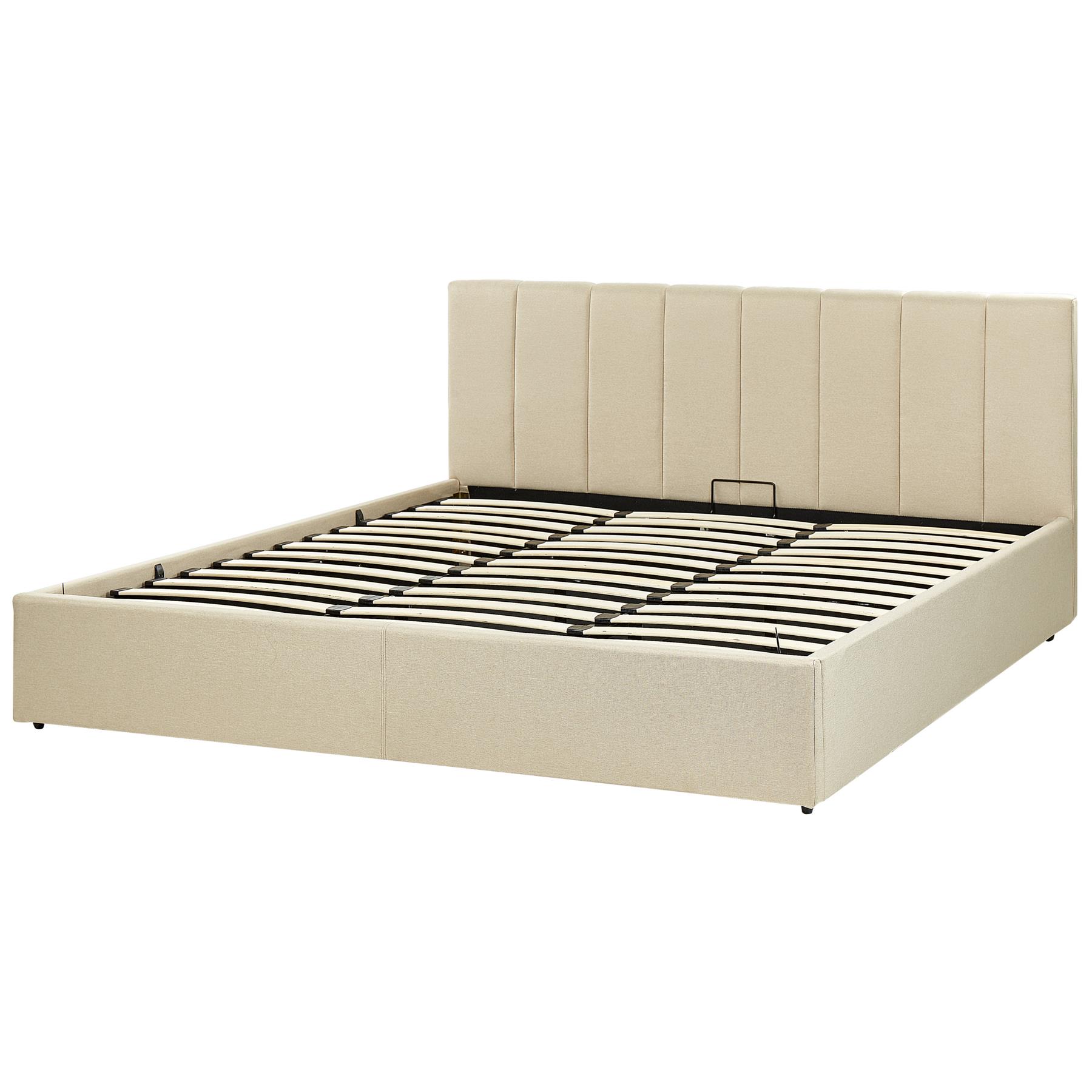 Beliani-DREUX-Bed met opbergruimte-Beige-180 x 200 cm-Polyester