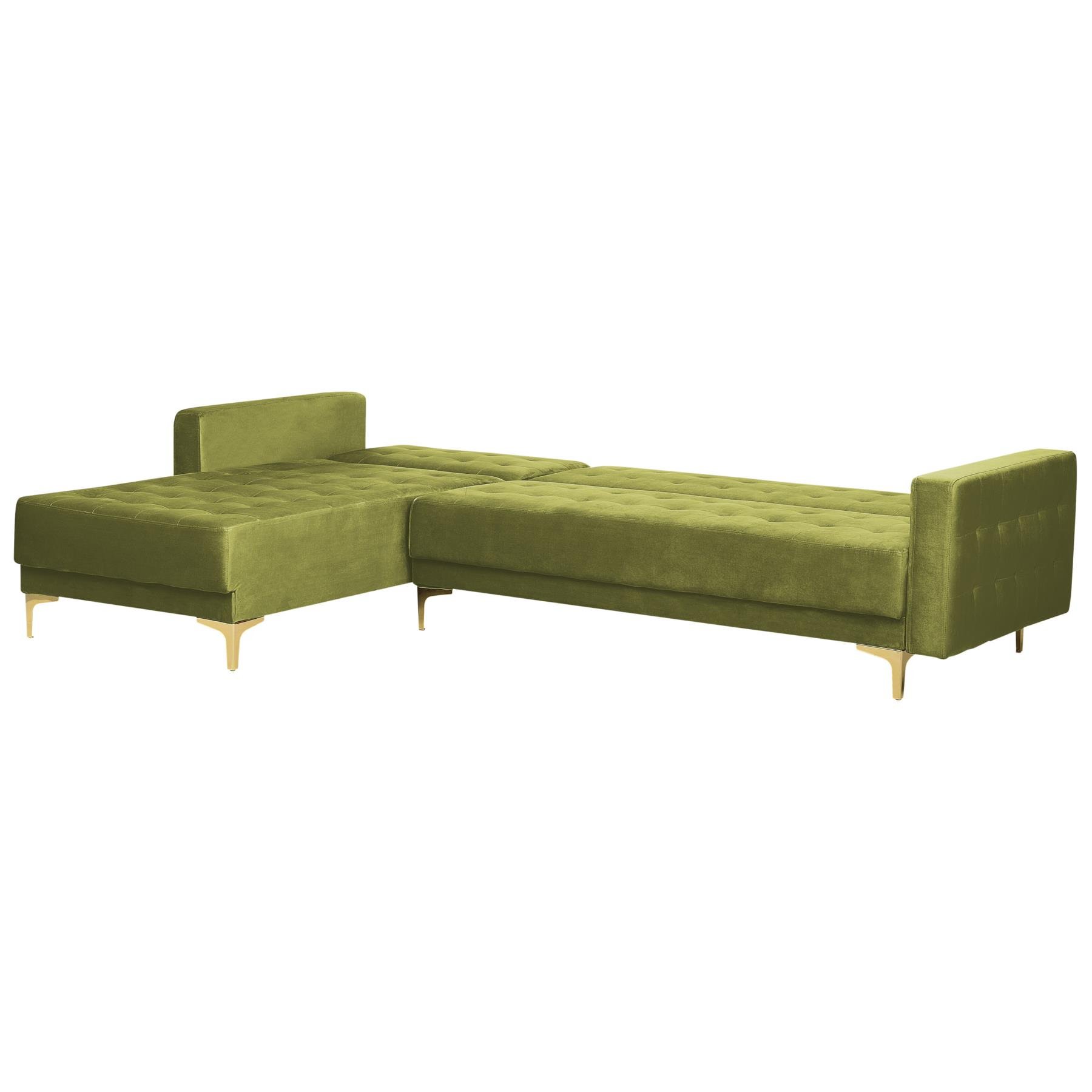 Beliani-ABERDEEN-Hoekslaapbank-Groen-Rechterzijde-267 cm-Fluweel