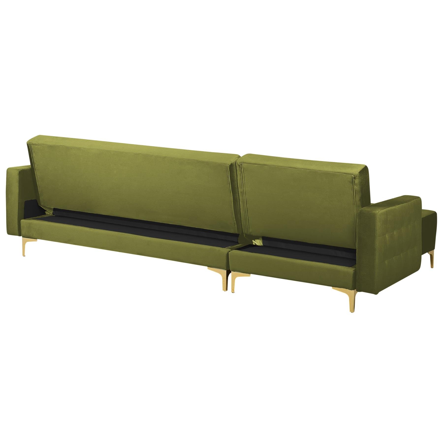 Beliani-ABERDEEN-Hoekslaapbank-Groen-Rechterzijde-267 cm-Fluweel