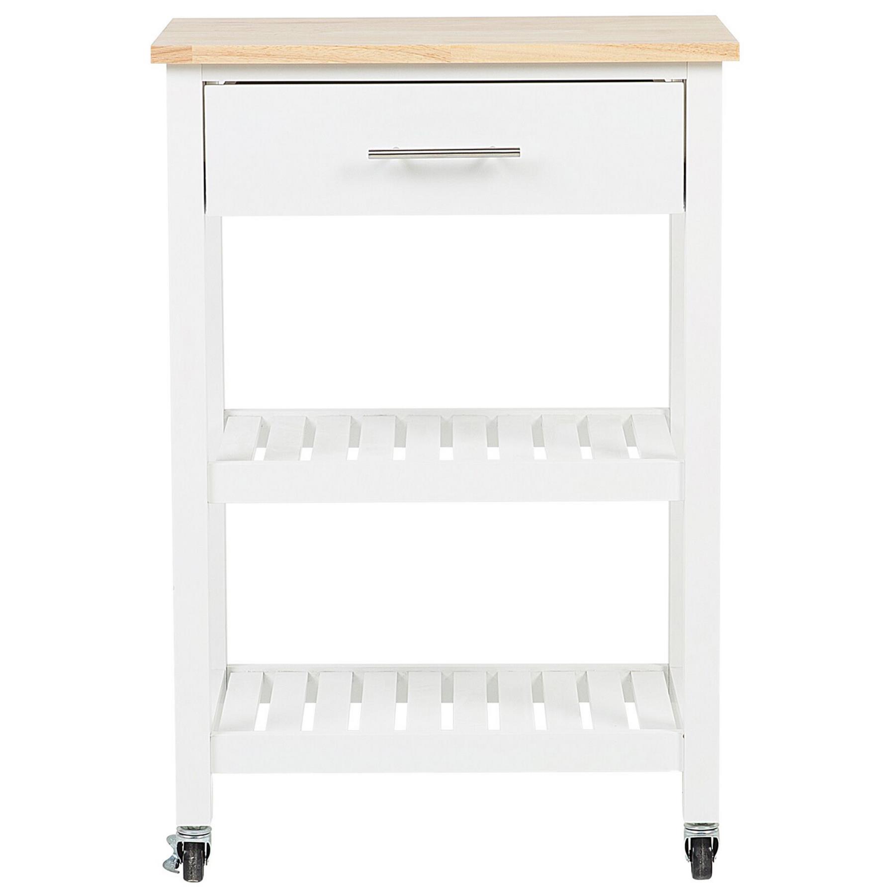 Beliani - HIUMA - Keukentrolley - Wit - Rubberhout