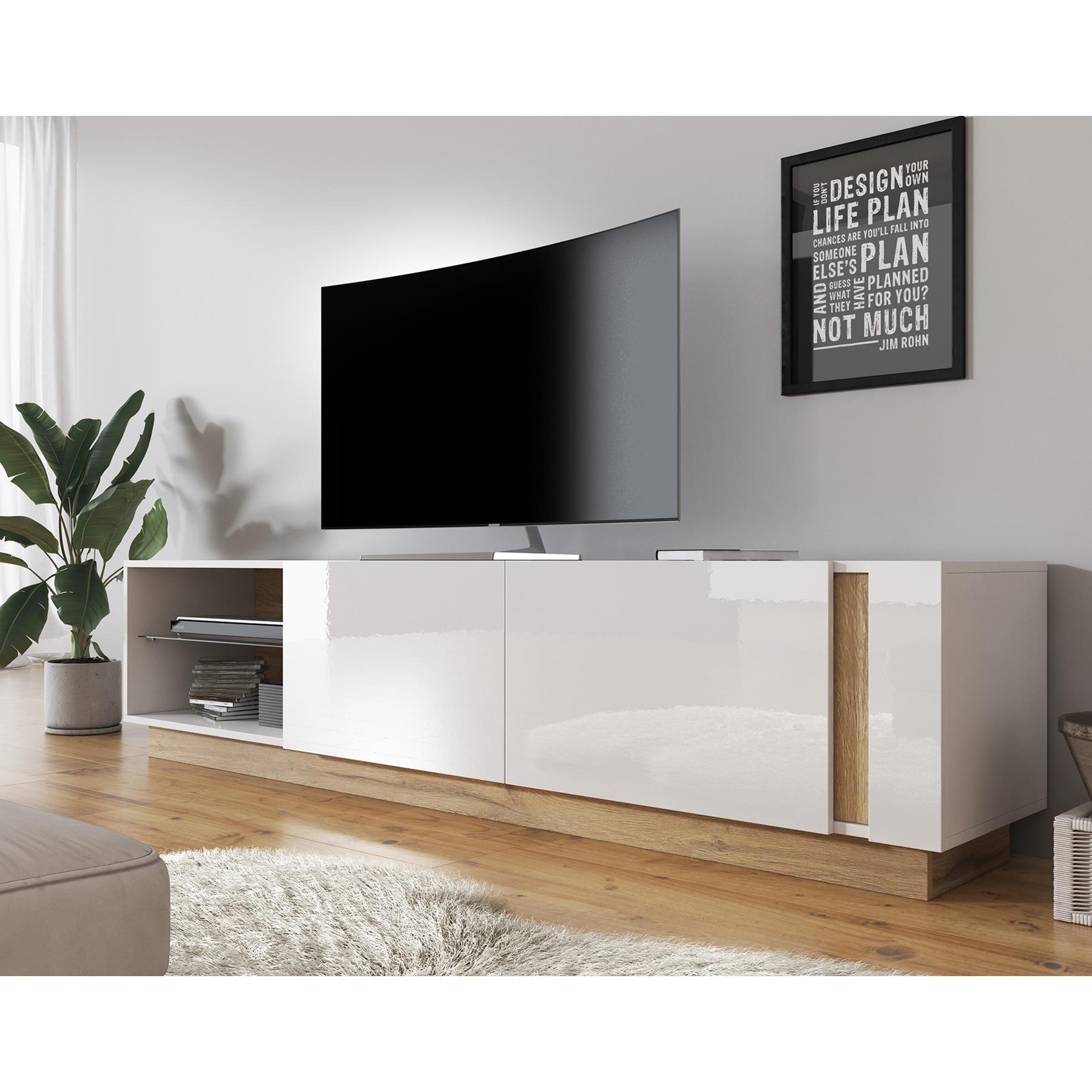 Meubella TV-Meubel Ashley - Wit - Eiken - 187 cm