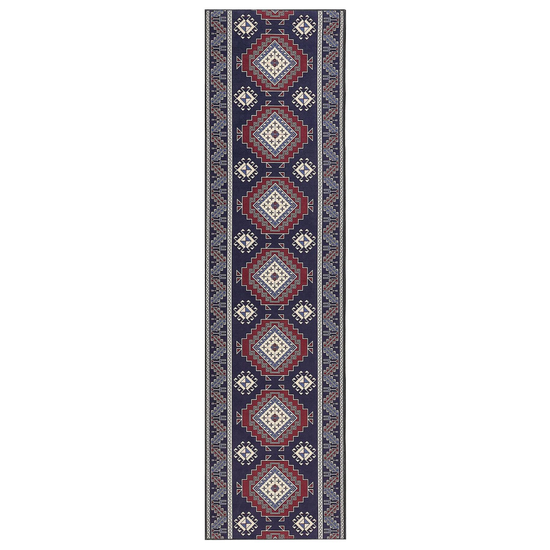 Beliani - KANGAL - Loper tapijt - Blauw|Rood - 80 x 300 cm - Polyester