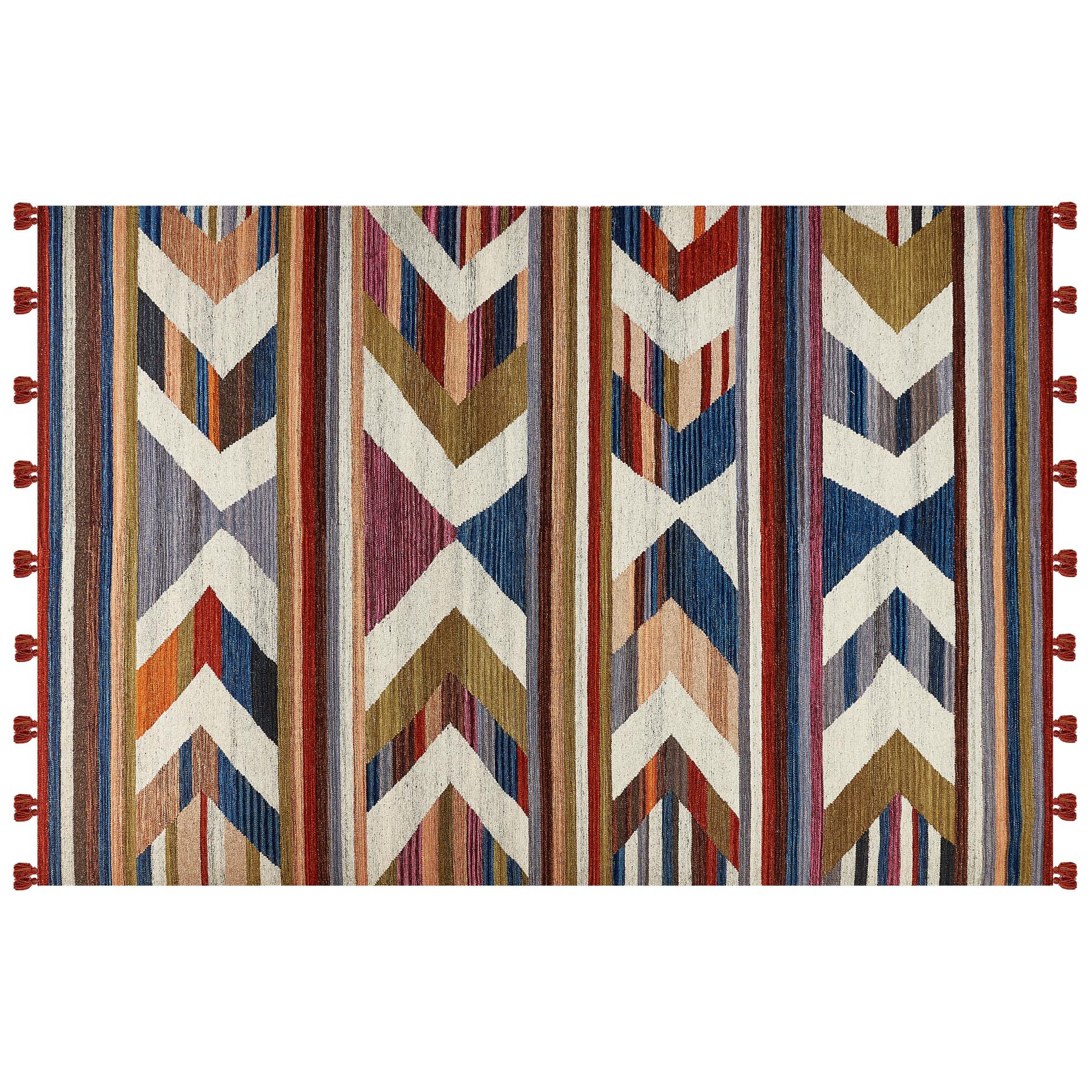 Beliani-MRGASHAT-Kelim vloerkleed-Multicolor|Rood-200 x 300 cm-Wol