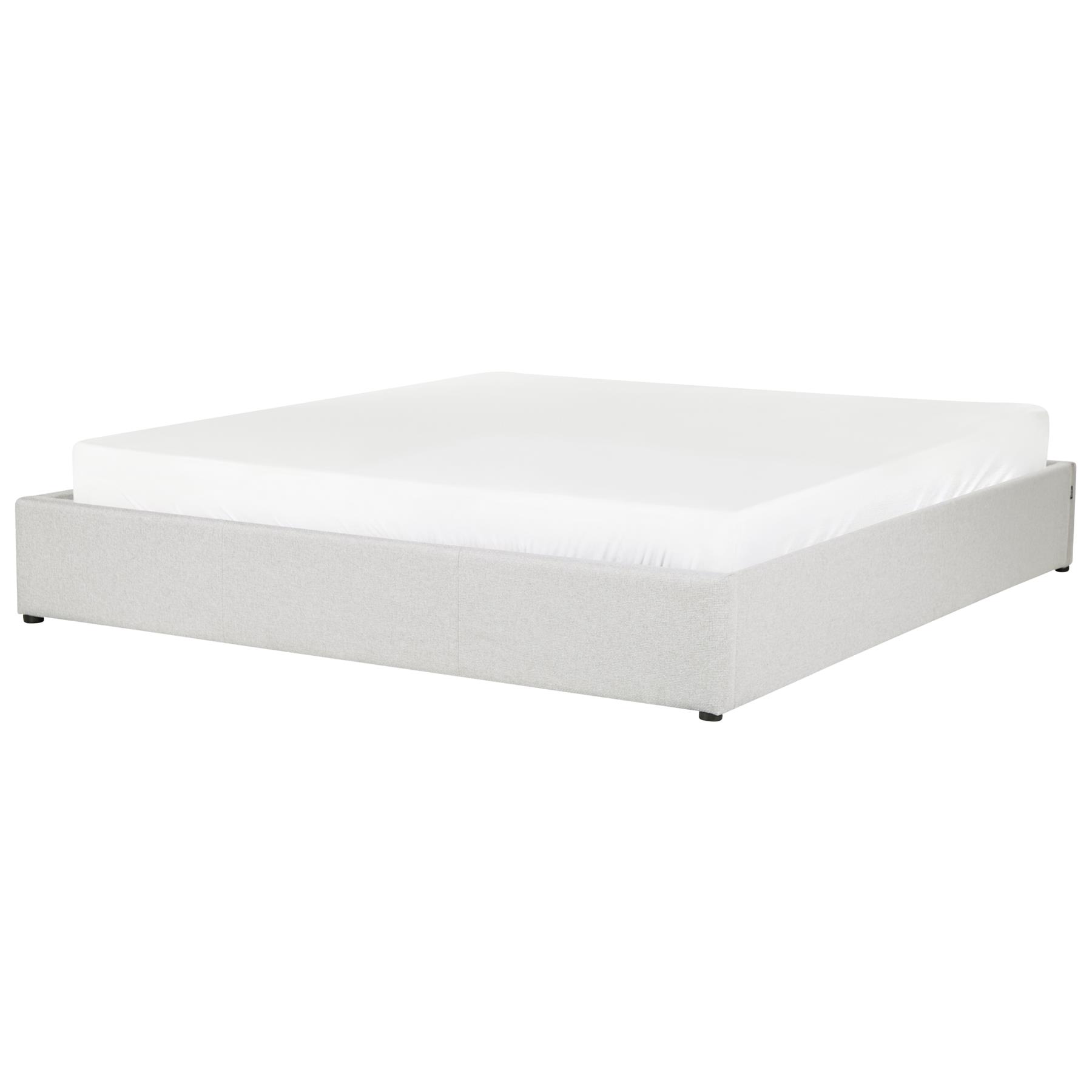 Beliani-DINAN-Tweepersoonsbed-Lichtgrijs-180 x 200 cm-Polyester