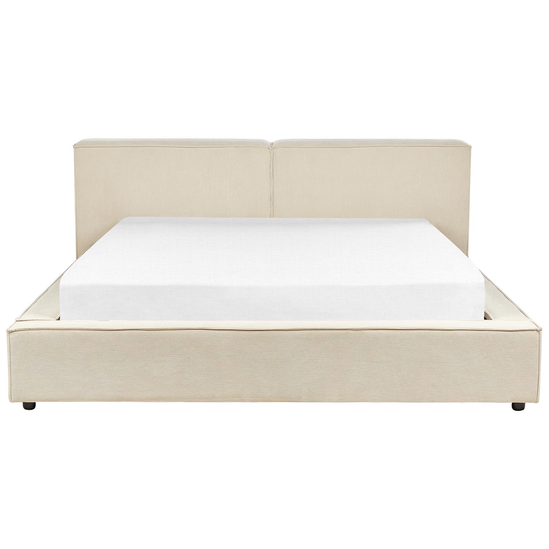 Beliani - LINARDS - Bed - Beige - 180 x 200 cm - Corduroy