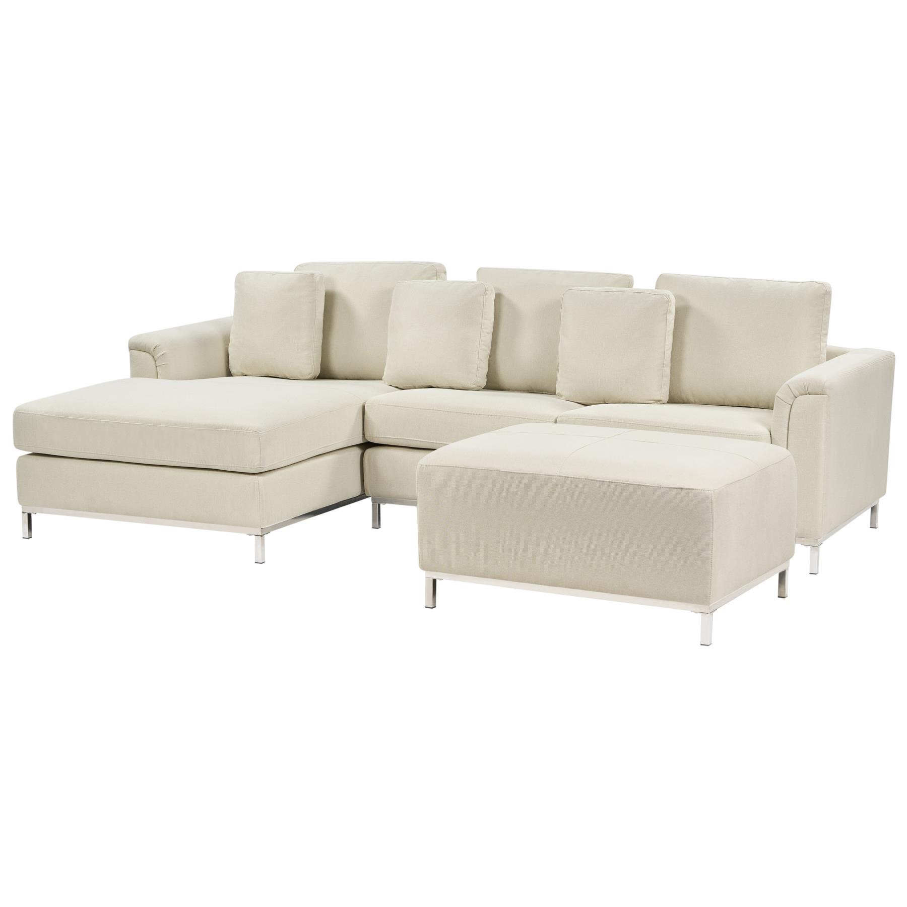 Beliani-OSLO-Hoekbank met ottomaan-Beige-Rechts-270 cm-Polyester