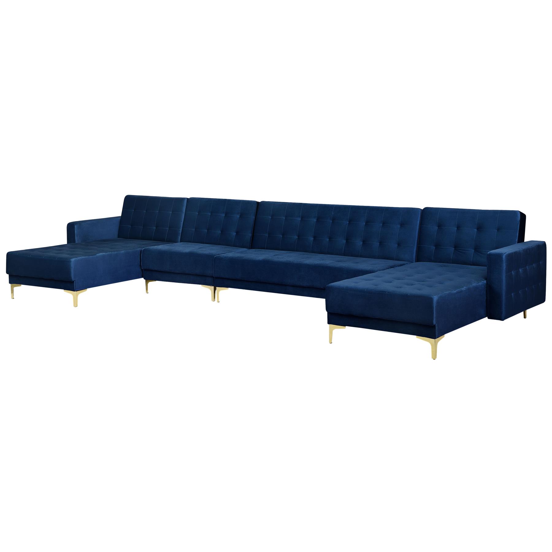 Beliani-ABERDEEN-Bank U-vormig-Marineblauw-6 persoons-Fluweel