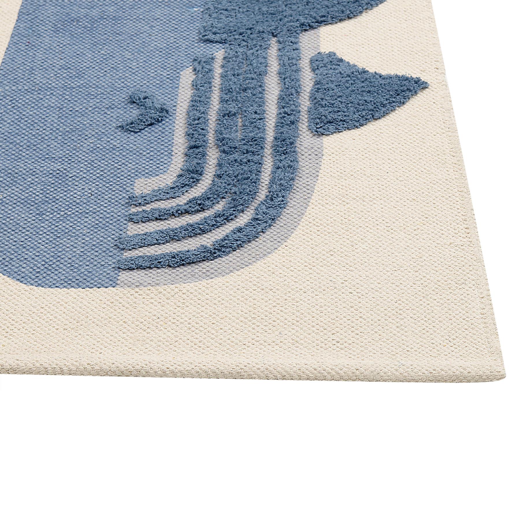 Beliani - SELAI - Vloerkleed - Beige|Blauw - Katoen