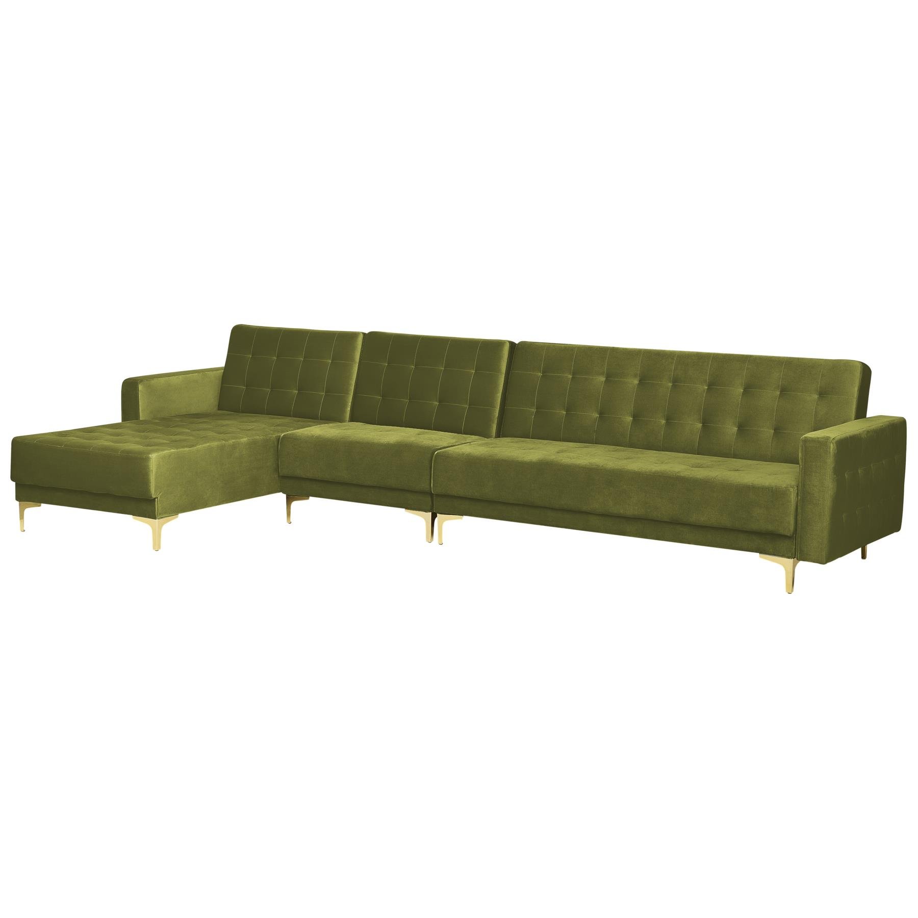 Beliani-ABERDEEN-Hoekslaapbank-Groen-Rechterzijde-347 cm-Fluweel