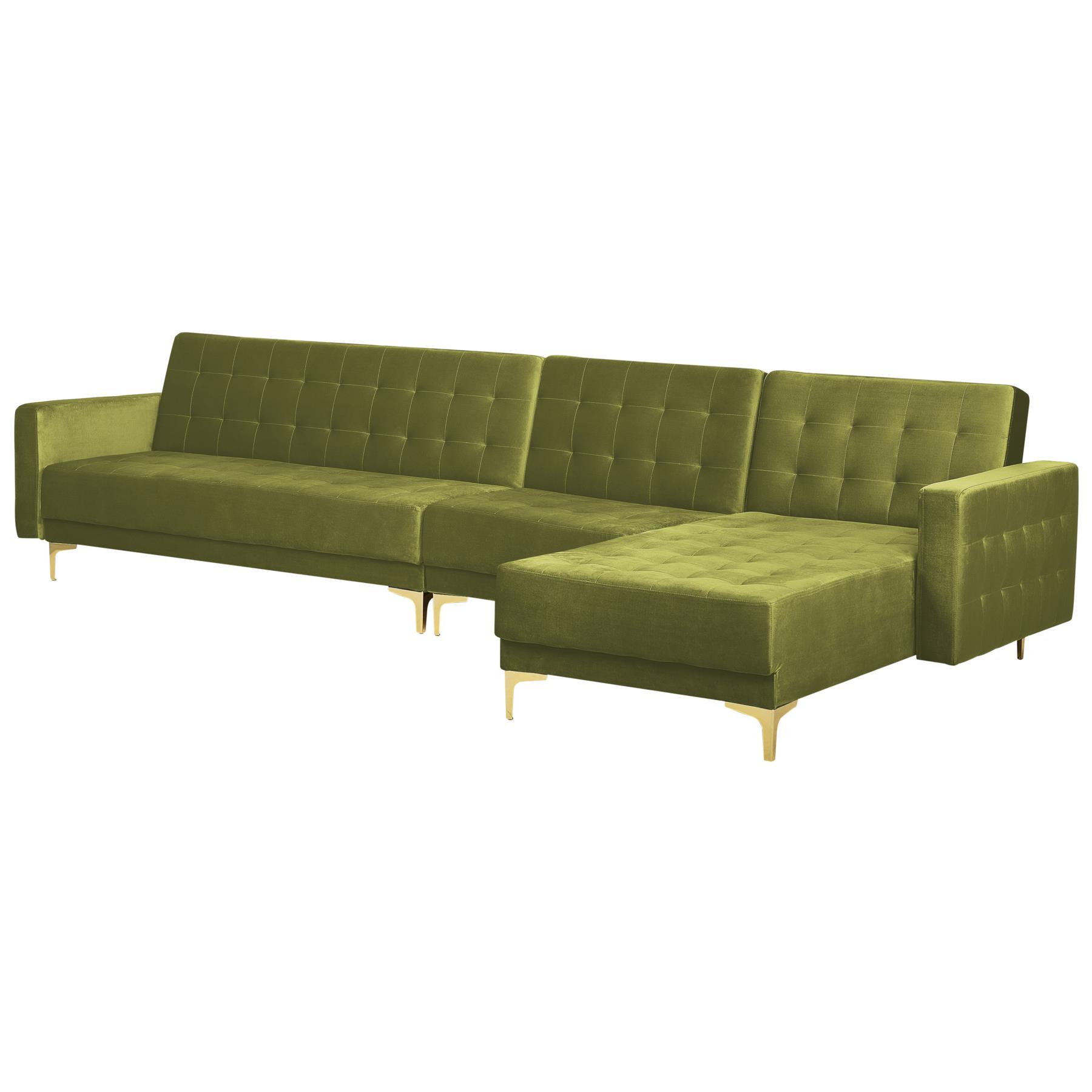 Beliani-ABERDEEN-Hoekslaapbank-Groen-Linkerzijde-347 cm-Fluweel