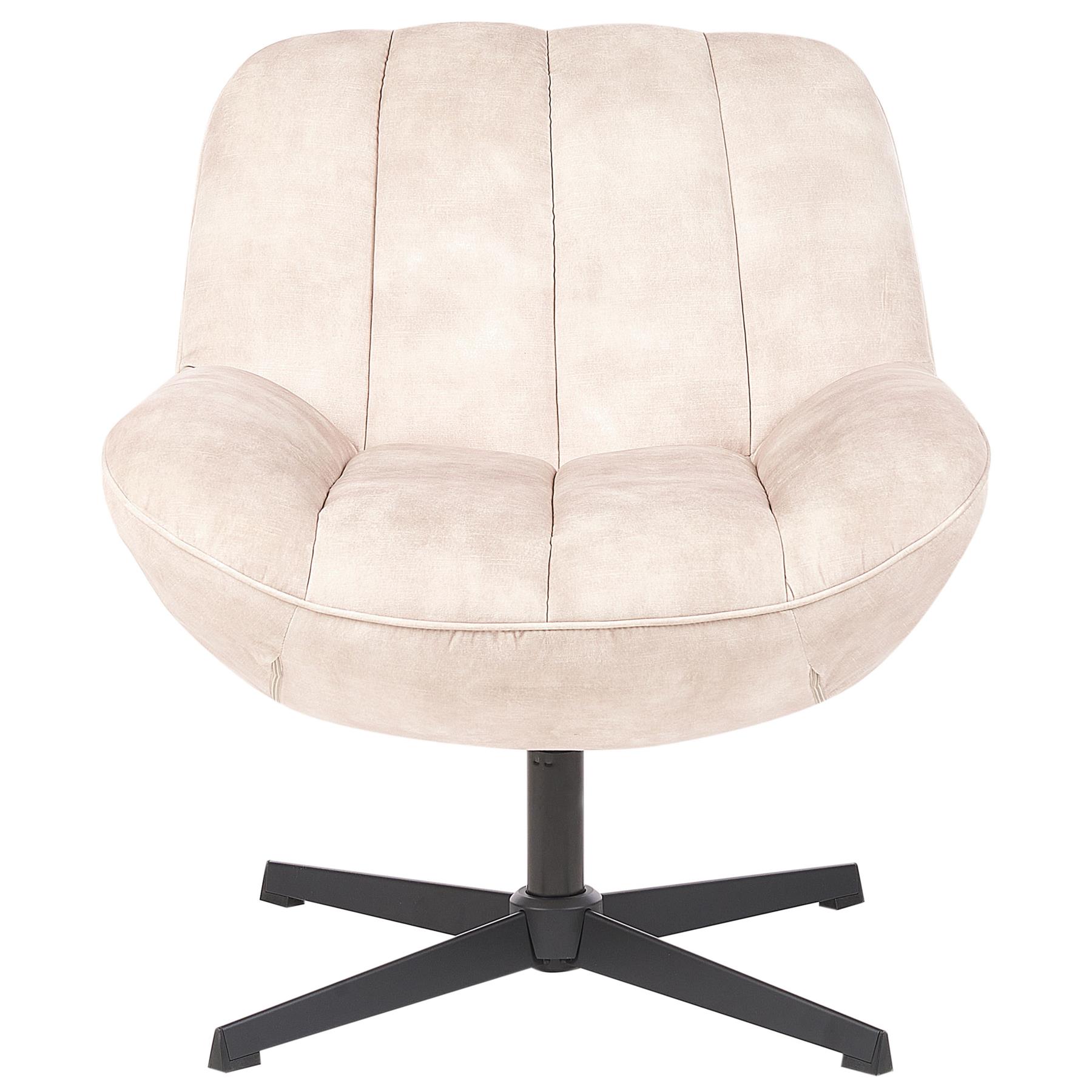 Beliani - LIA - Fauteuil met hocker - Beige - Fluweel