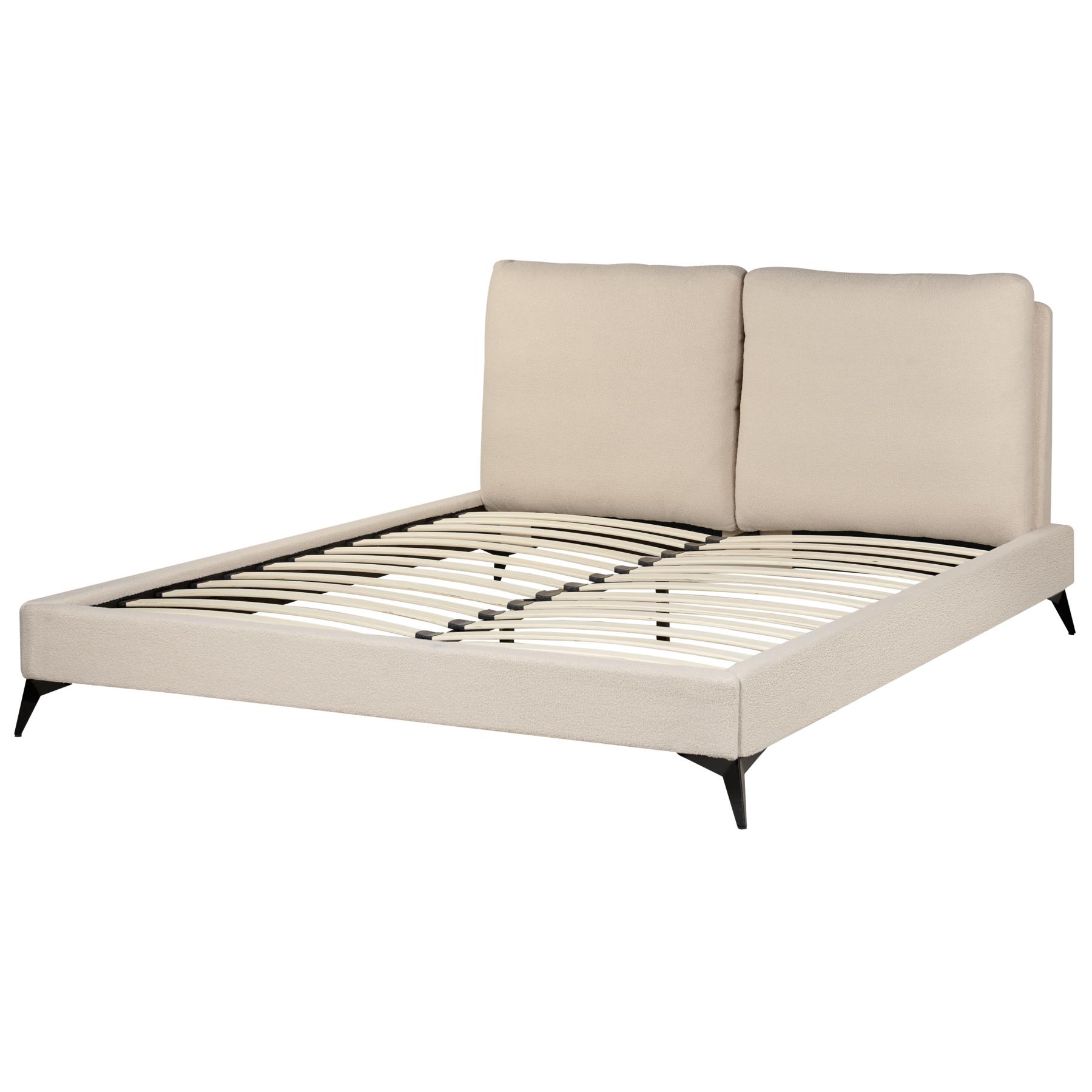 Beliani-MELLE -Tweepersoonsbed-Lichtbeige-160 x 200 cm-Bouclé