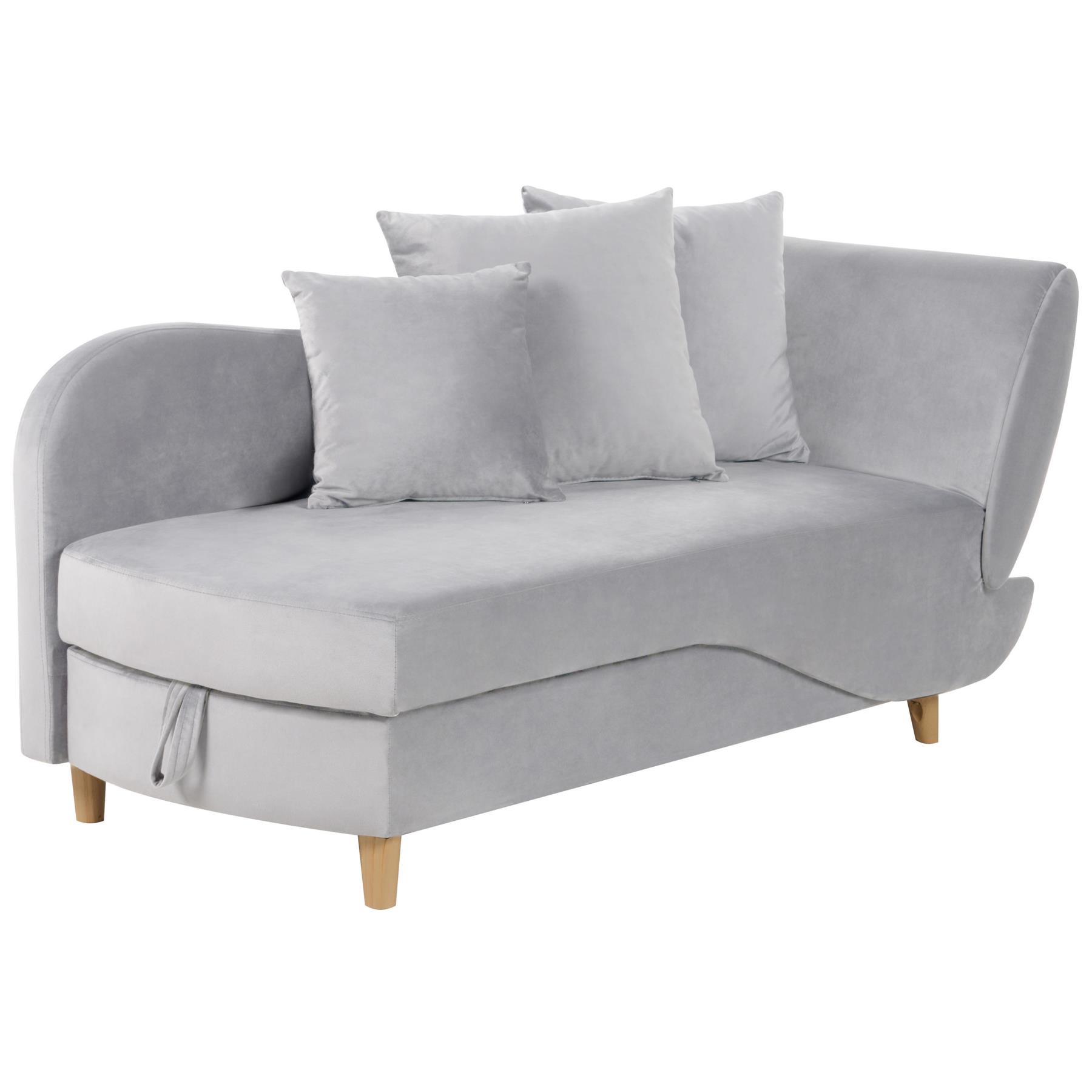 Beliani-MERI II-Chaise longue opberg-Lichtgrijs-Rechterzijde-Fluweel