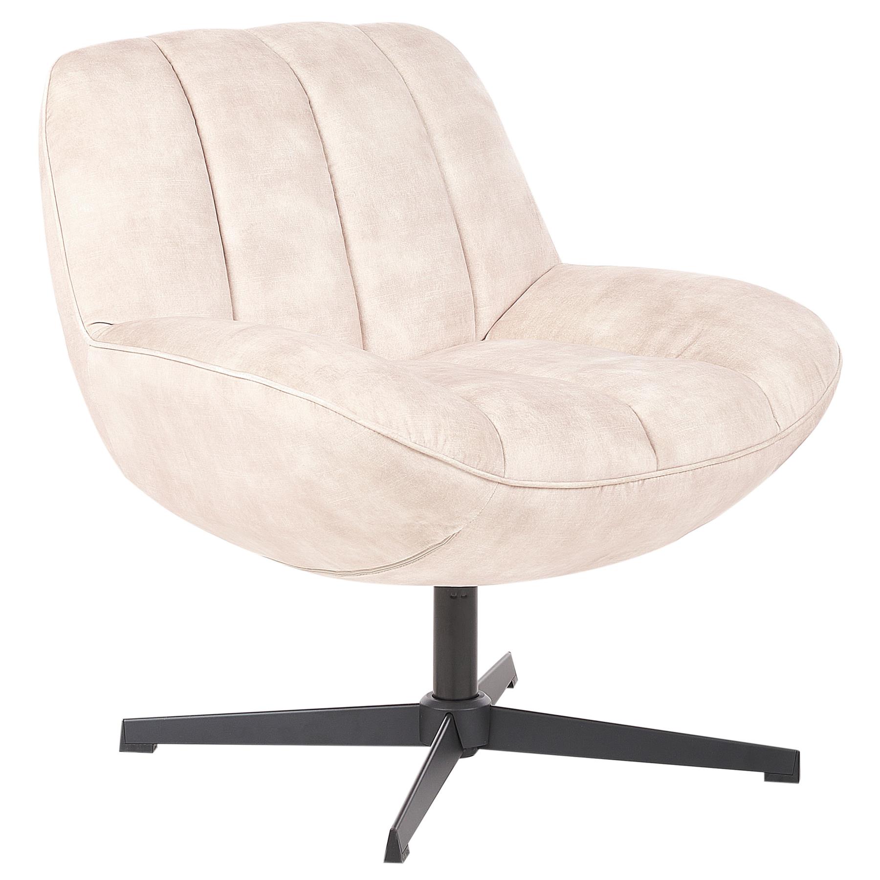 Beliani - LIA - Fauteuil met hocker - Beige - Fluweel