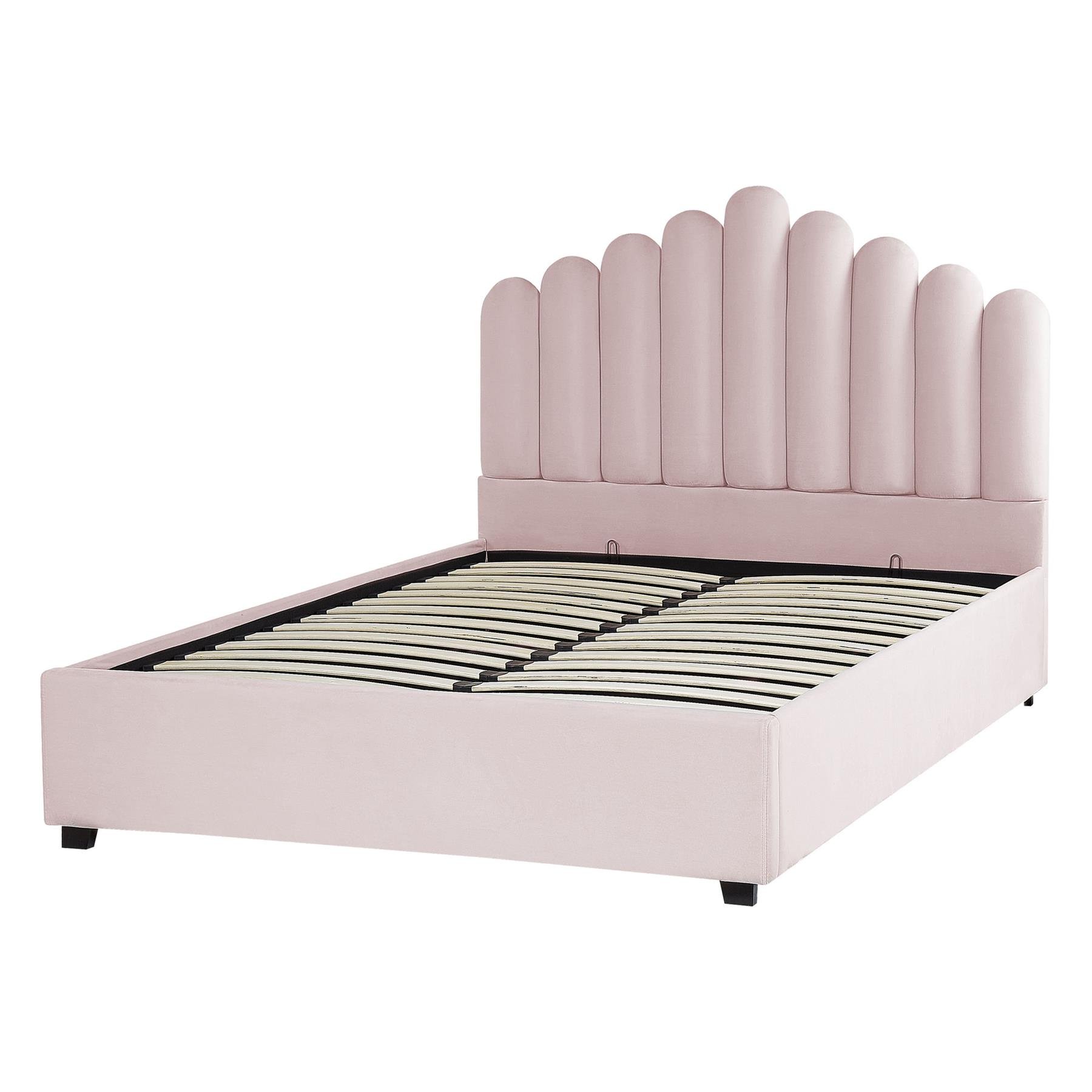 Beliani-VINCENNES-Bed met opbergruimte-Roze-140 x 200 cm-Fluweel