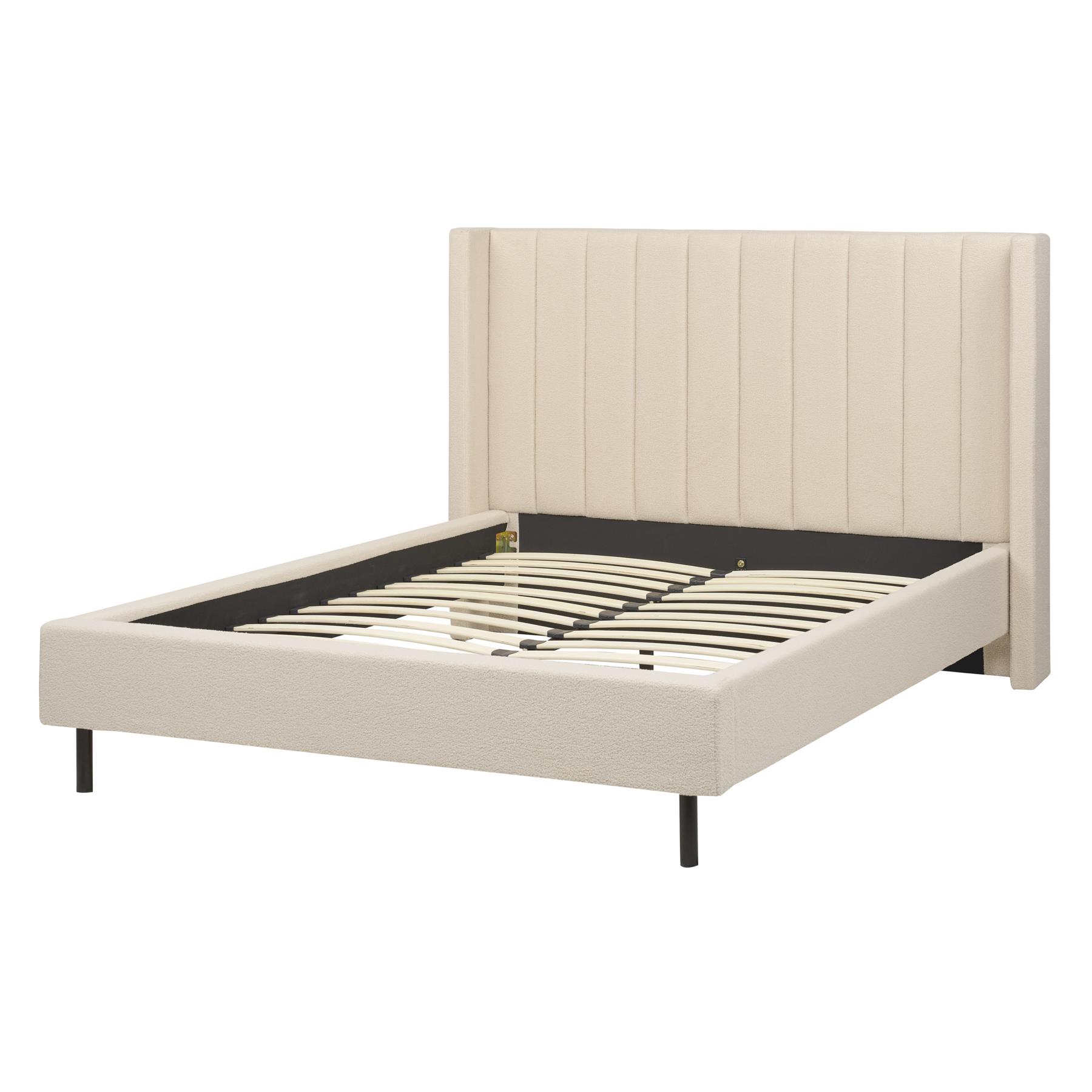 Beliani-VILETTE -Tweepersoonsbed-Lichtbeige-140 x 200 cm-Bouclé