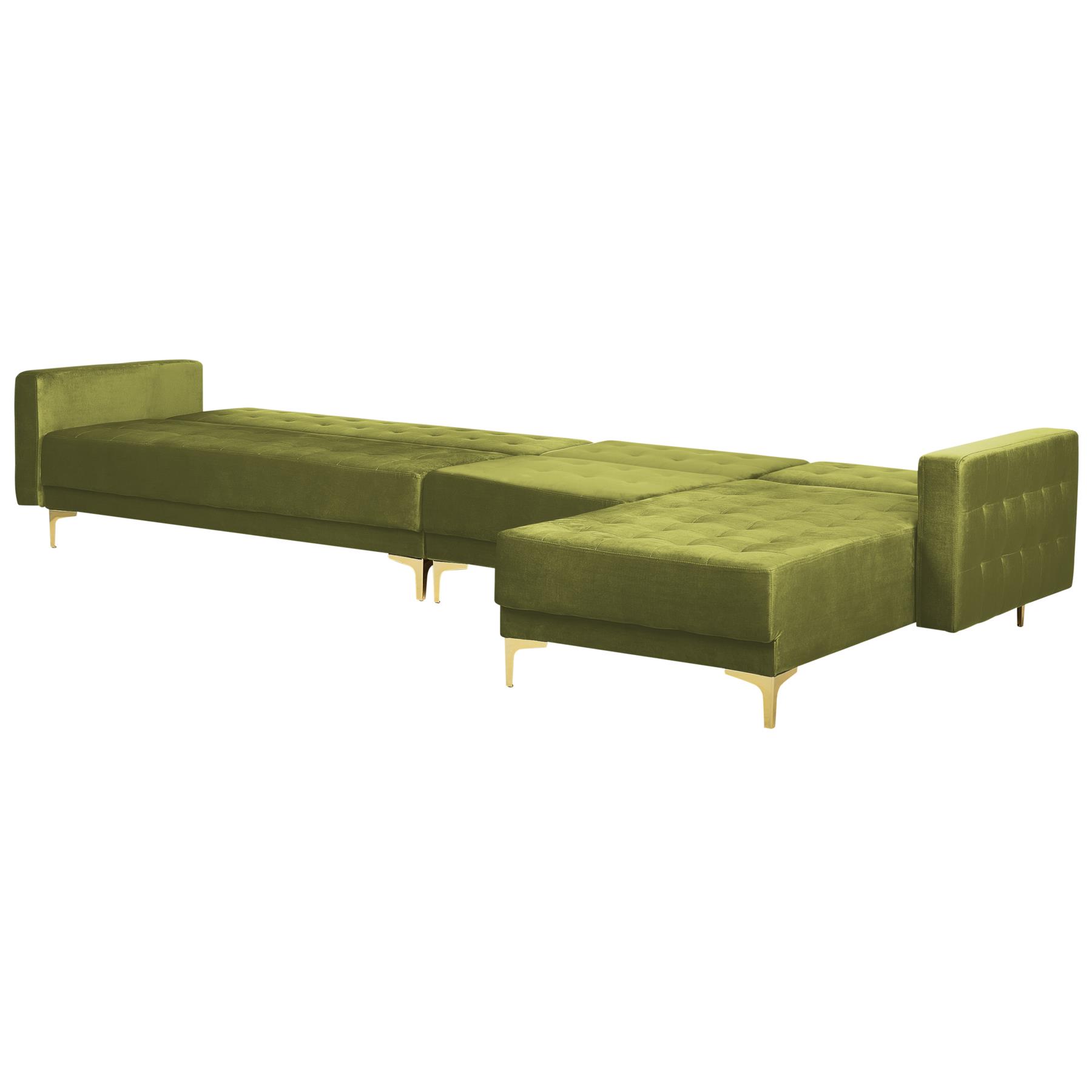 Beliani-ABERDEEN-Hoekslaapbank-Groen-Linkerzijde-347 cm-Fluweel