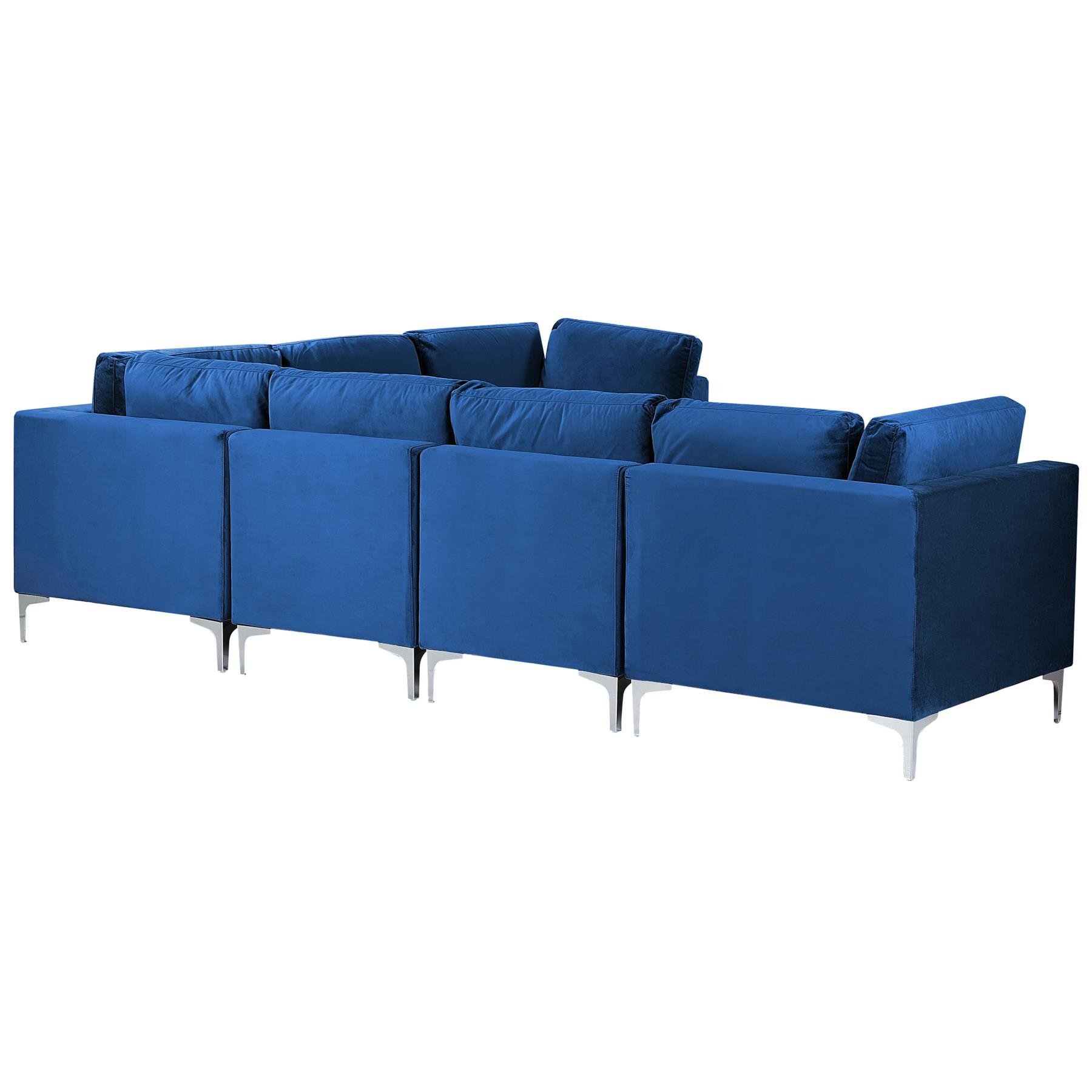 Beliani-EVJA-Hoekbank met ottomaan-Marineblauw-Linkerzijde-Fluweel