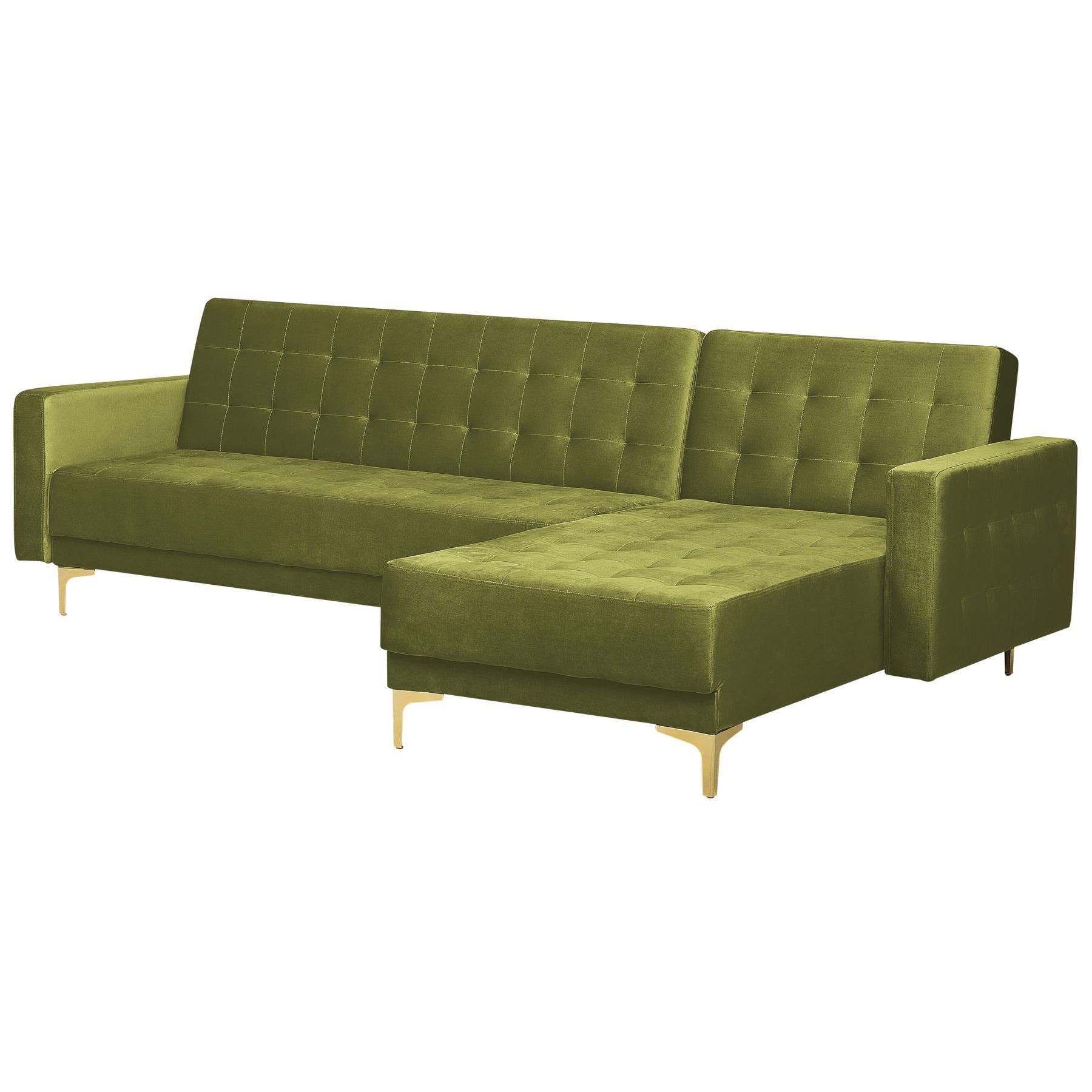 Beliani-ABERDEEN-Hoekslaapbank ottomaan-Olijfgroen-Links-267 cm-Fluweel