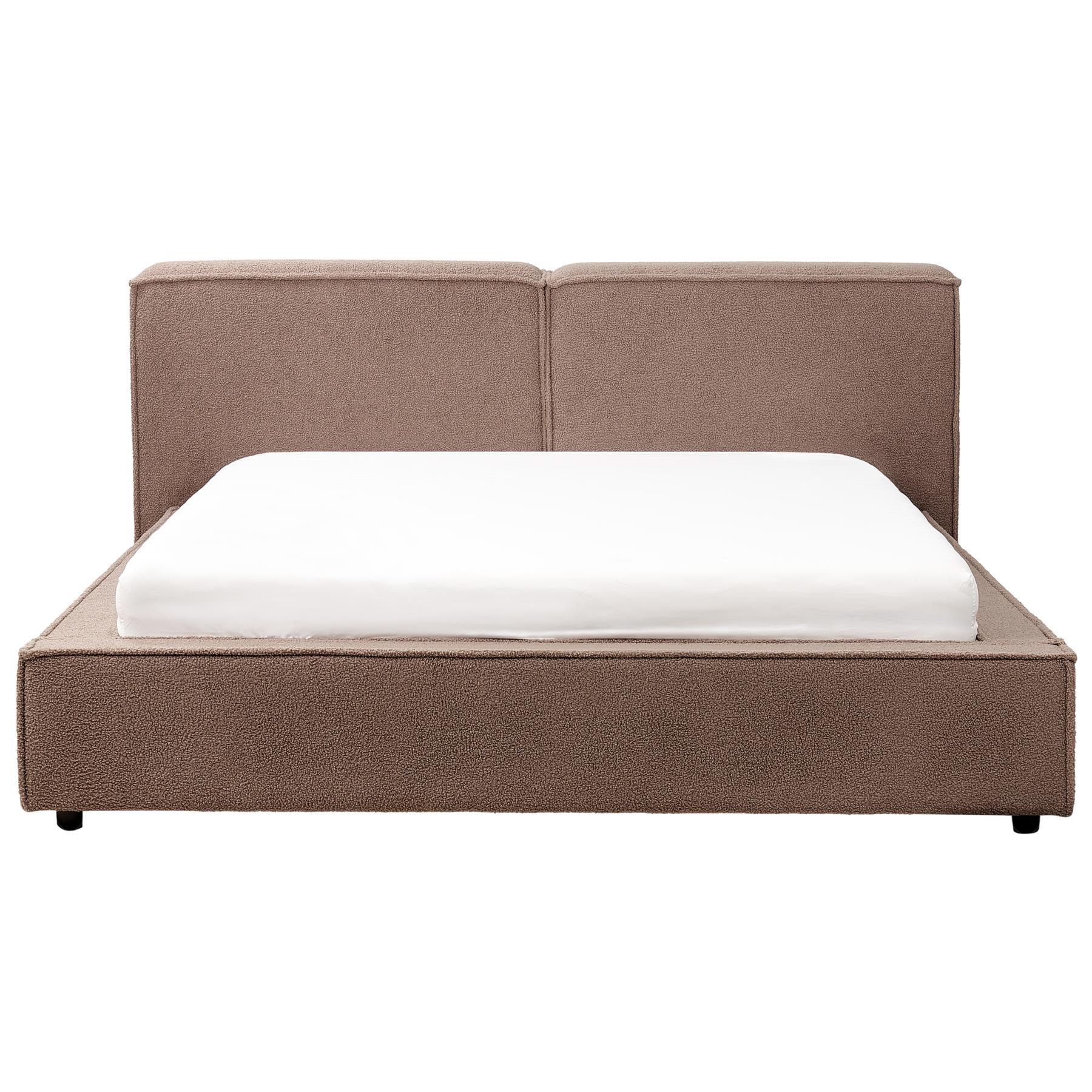Beliani - LINARDS - Tweepersoonsbed - Bruin - 160 x 200 cm - Bouclé