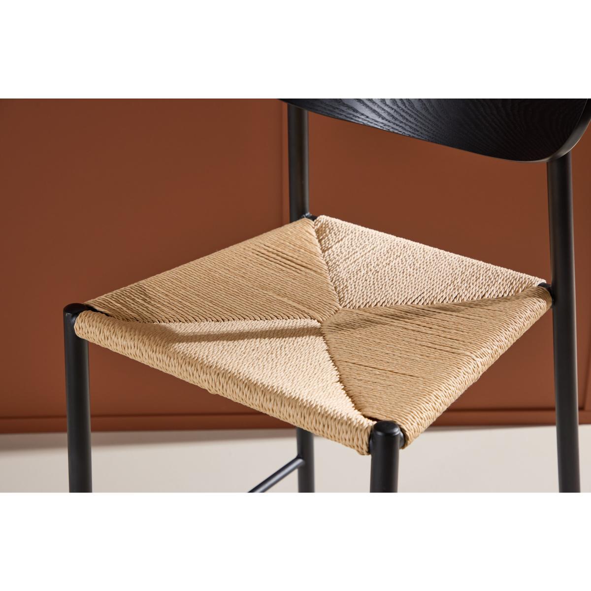 Svea - Polsty barkruk met rugleuning - rattan - zwart