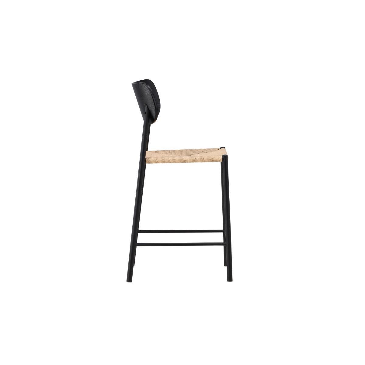 Svea - Polsty barkruk met rugleuning - rattan - zwart