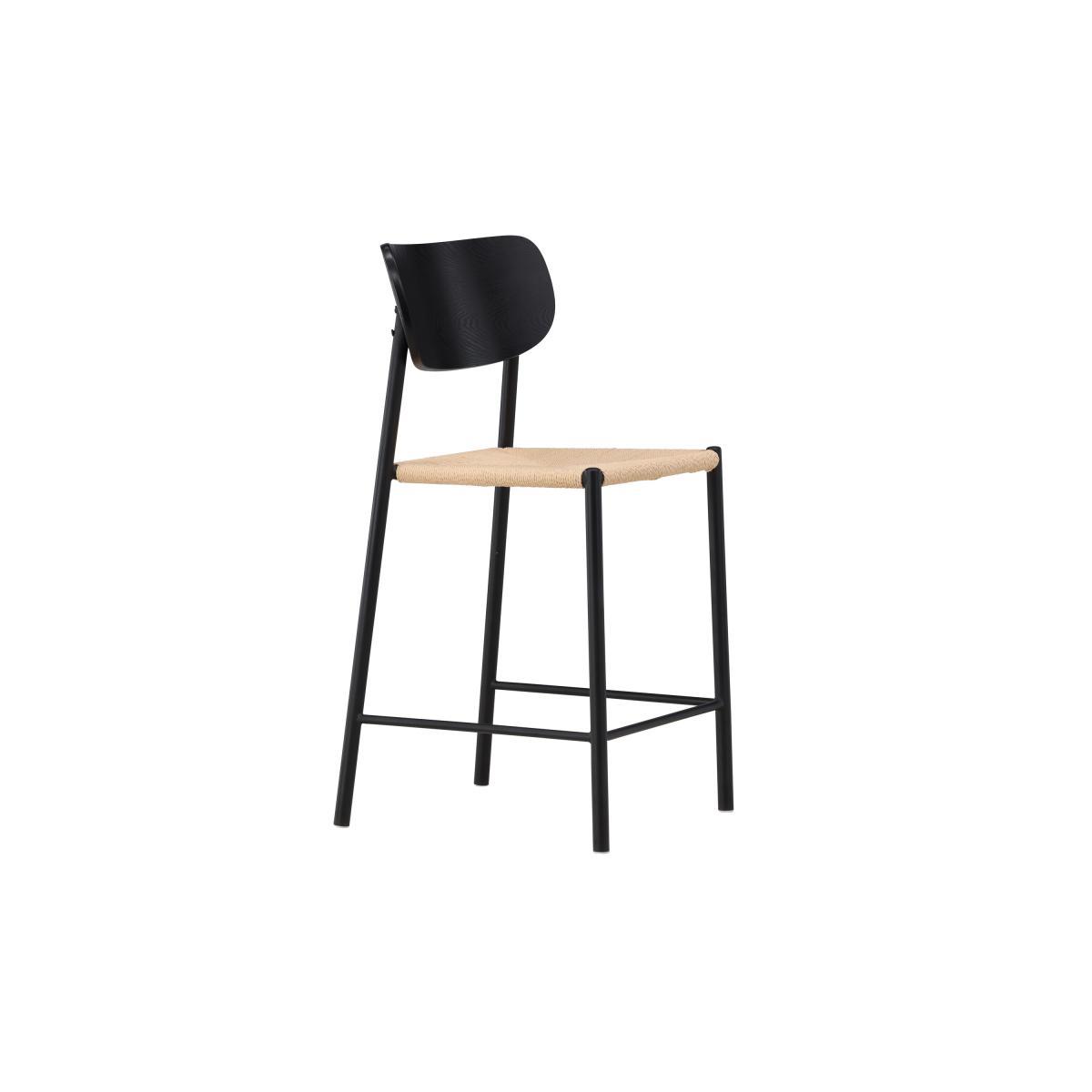Svea - Polsty barkruk met rugleuning - rattan - zwart