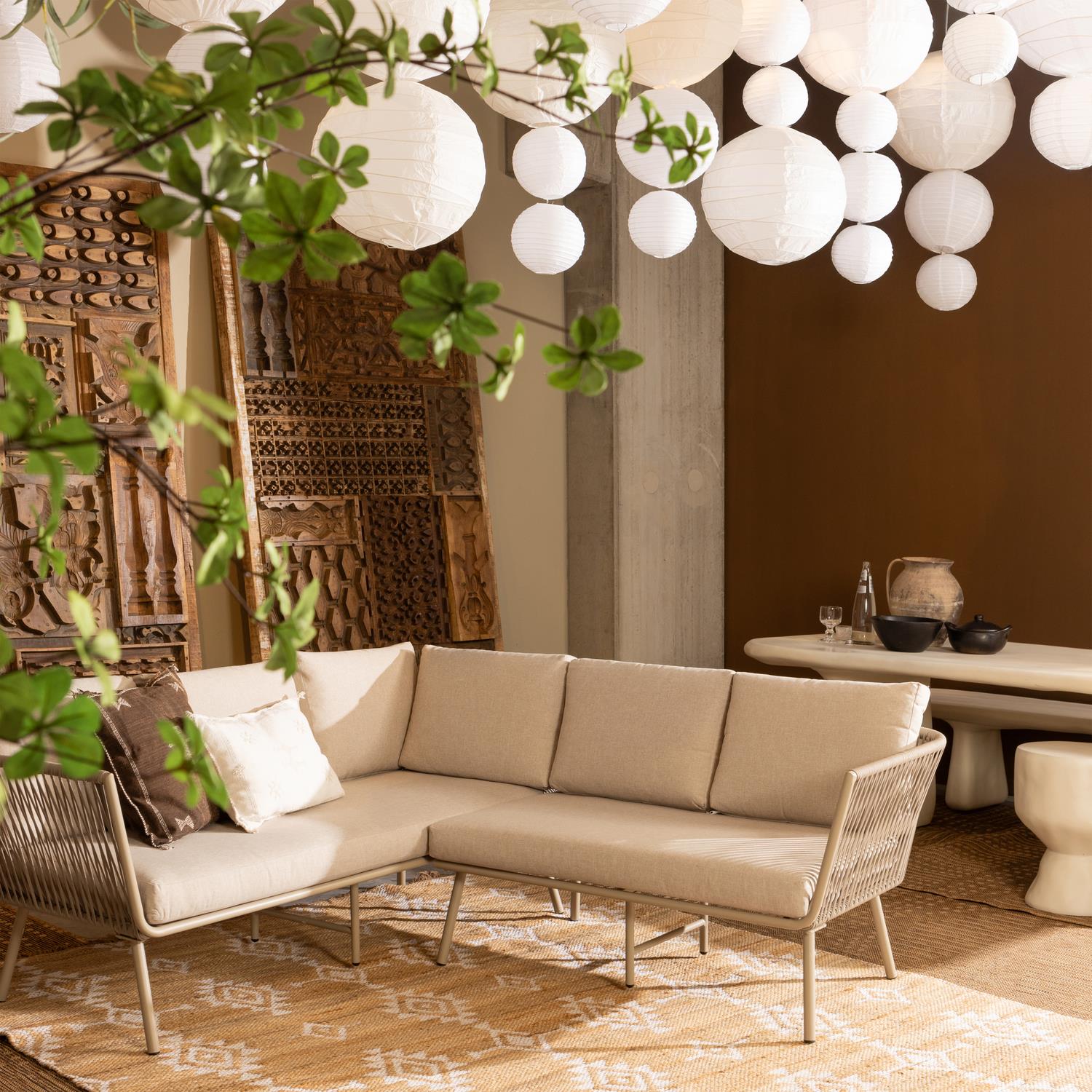 WOOOD Claunk Loungeset - Metaal - Zand|Taupe - 69x180x180