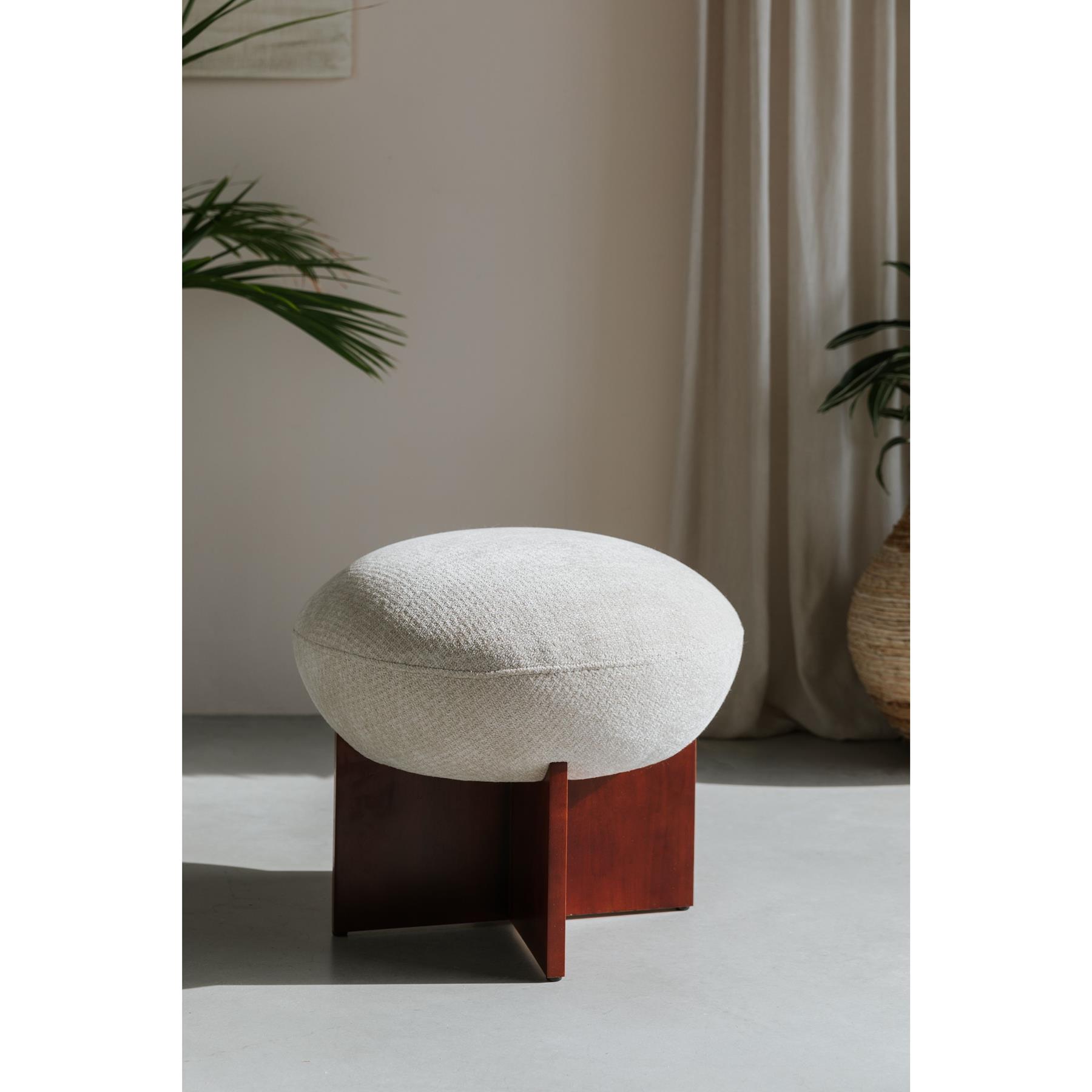 Housecraft Living Ufo Poef op Houten onderstel Rond 51 cm Beige| Bruin