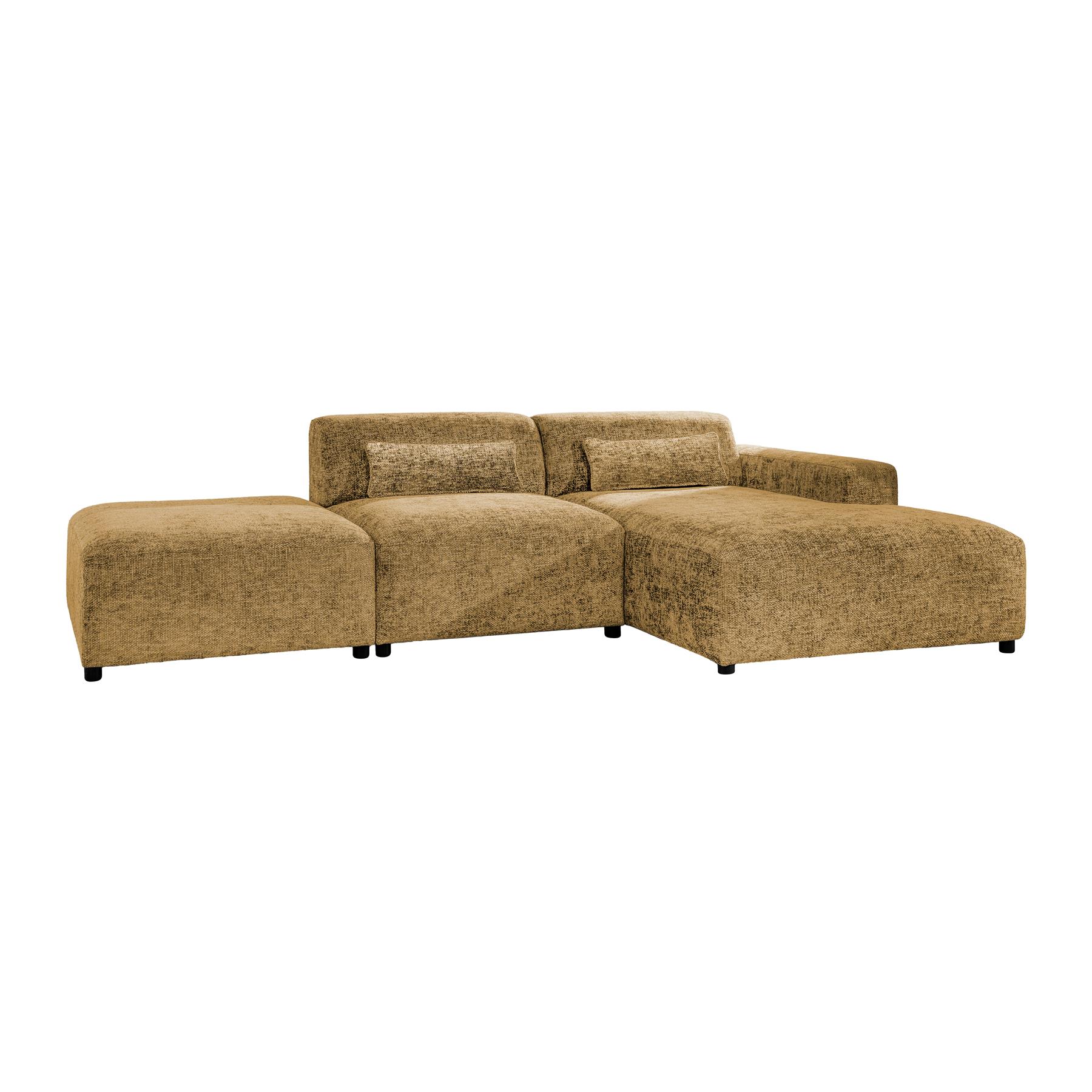 by fonQ Velura Hoekbank Rechts met Hocker - Chenille - Oker
