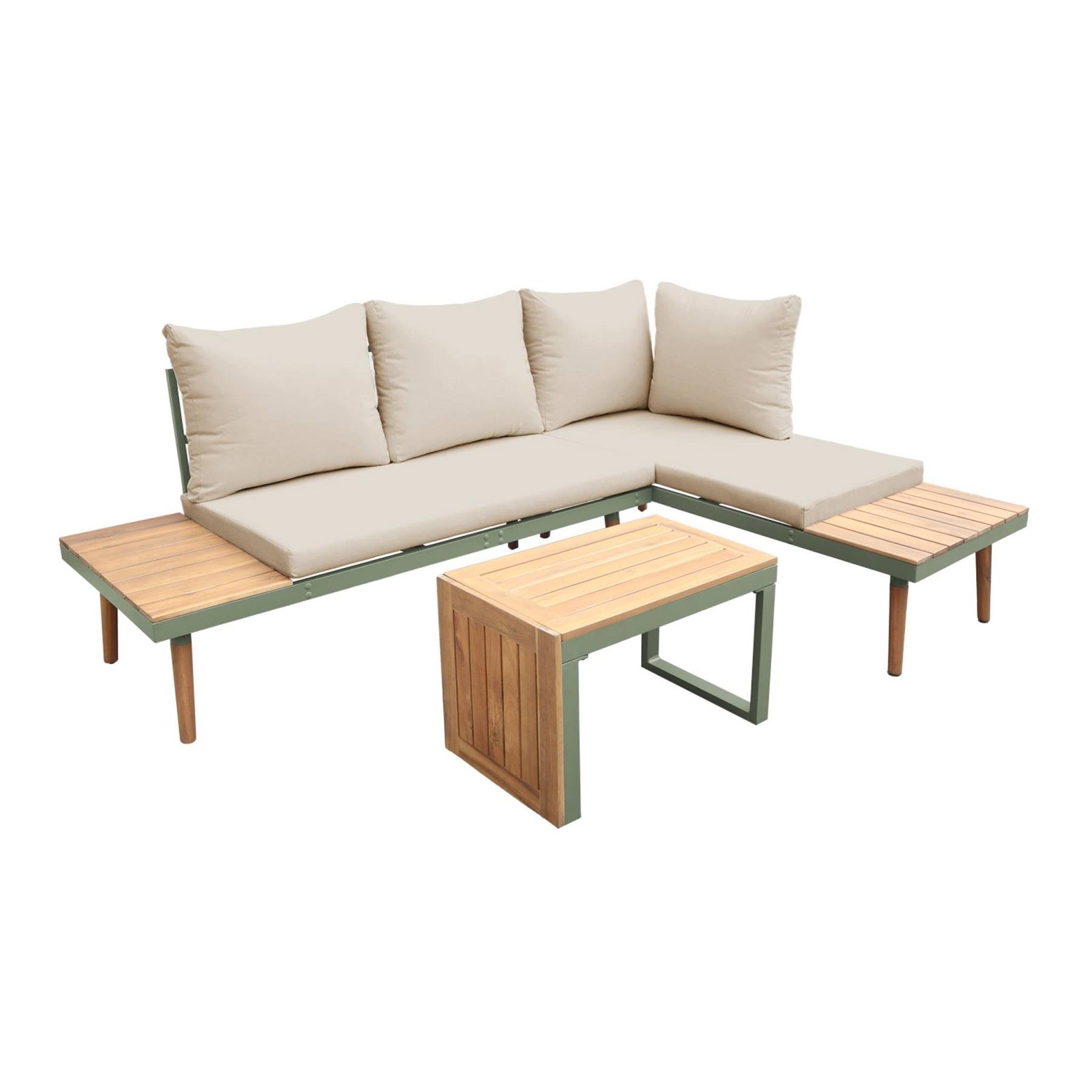 sweeek - Modulaire tuinset in aluminium en acacia, 4 zitplaatsen